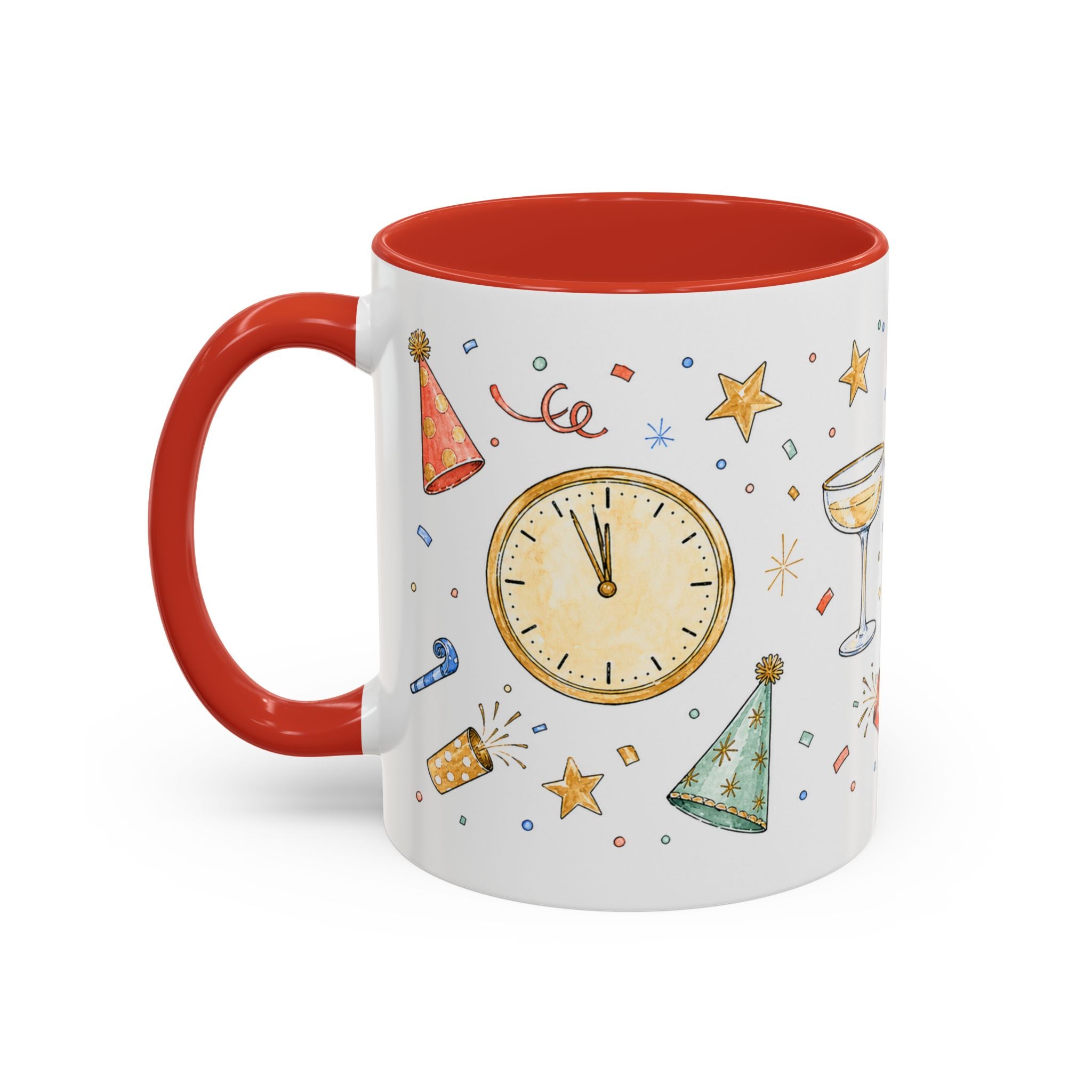 New Year Mug | Midnight Clock Toast Watercolor Celebration Gift | Accent Cup 11oz 15oz