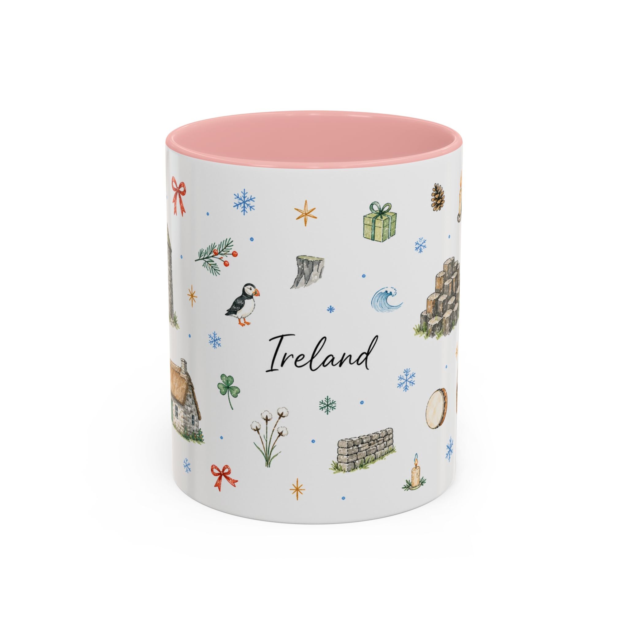 Ireland Christmas Mug | Watercolor Travel Souvenir | Holiday Gift | Accent Ceramic Coffee Cup 11oz 15oz