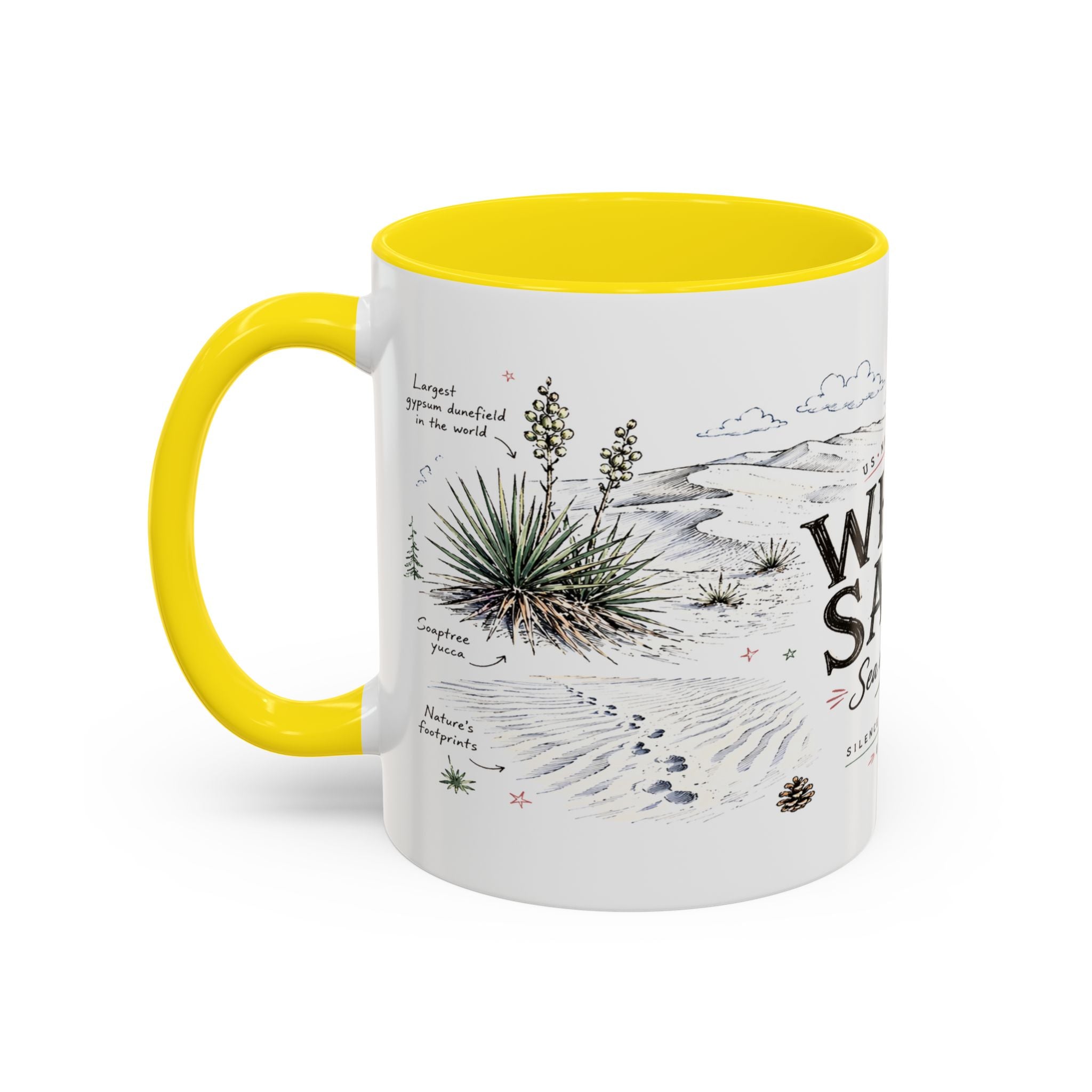 White Sands National Park Coffee Mug | New Mexico Desert Sand Dunes Gift | Accent Color Ceramic 11oz 15oz