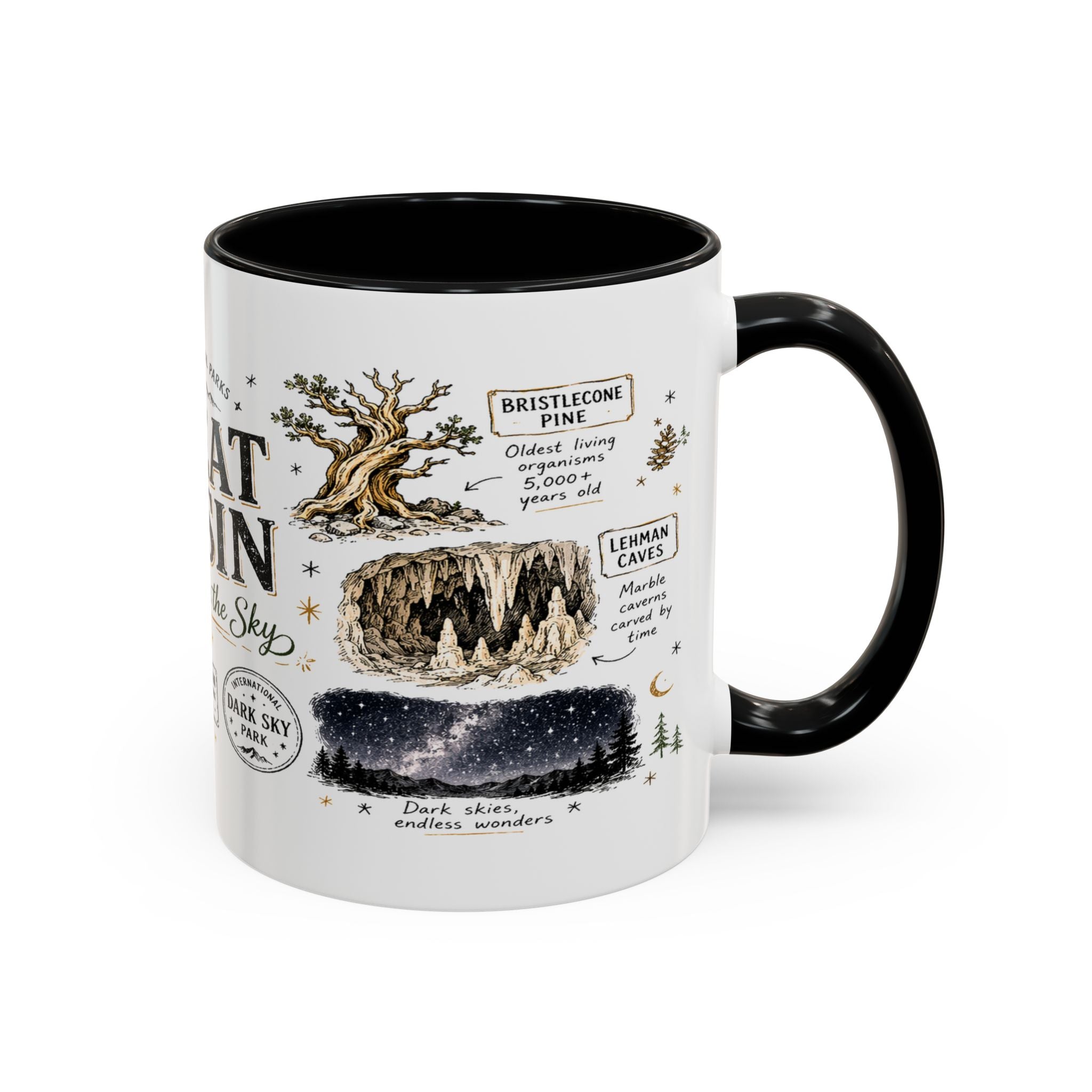 Great Basin National Park Coffee Mug | Nevada Desert Stargazing Hiking Gift | Accent Color Ceramic 11oz 15oz