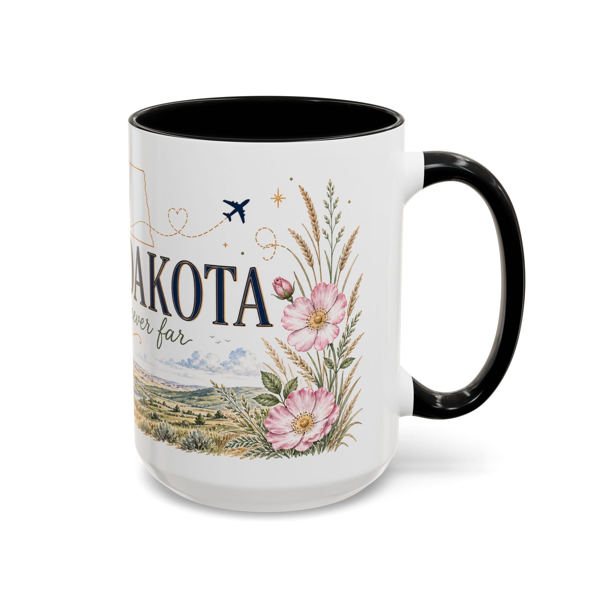 North Dakota State Map Mug | Prairie Rose Botanical Accent Coffee Cup