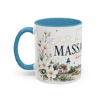 Massachusetts State Map Mug | Coastal Scene, Botanical Accents (11oz, 15oz)