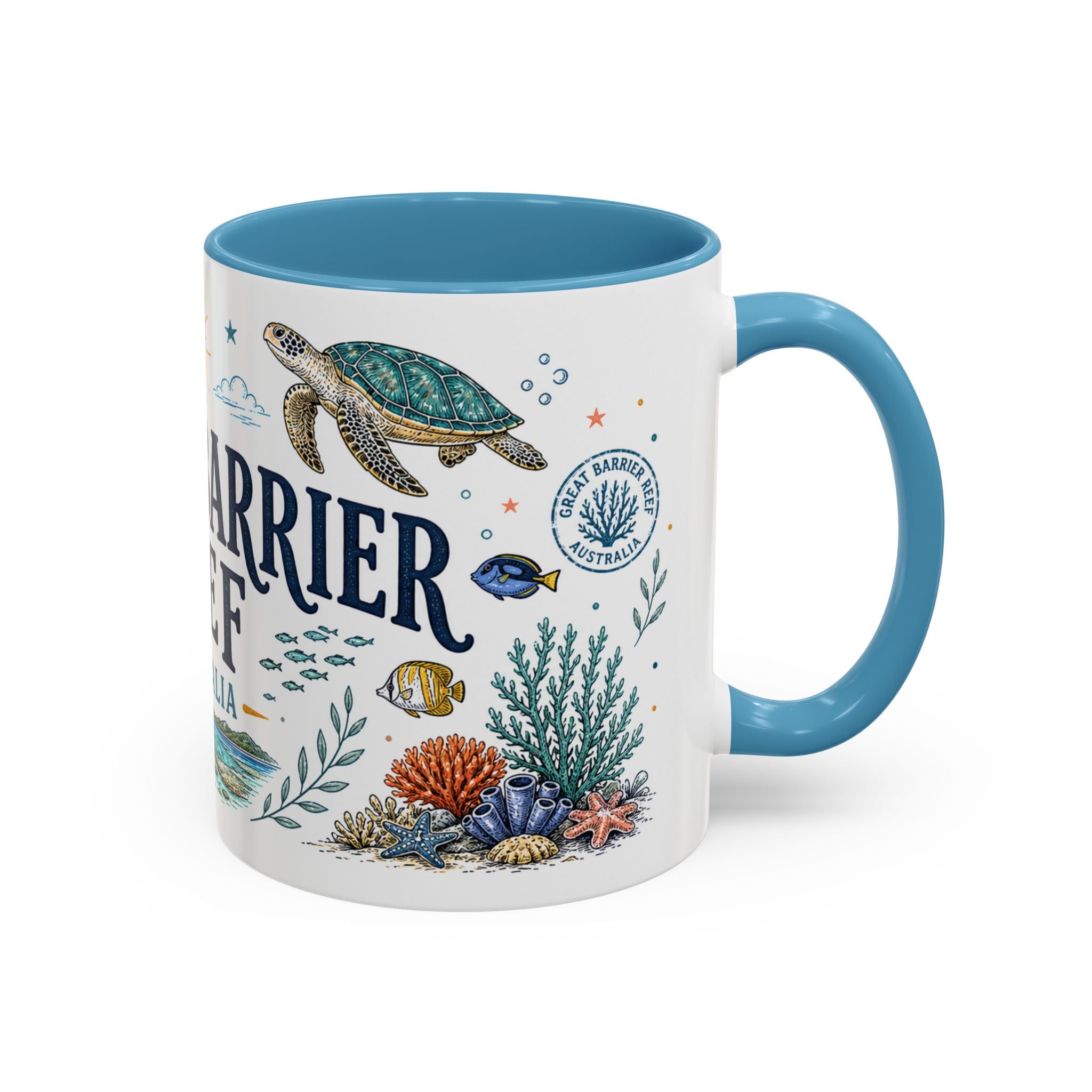 Great Barrier Reef Coffee Mug | Travel Destination Souvenir Gift | Accent Color Ceramic 11oz 15oz