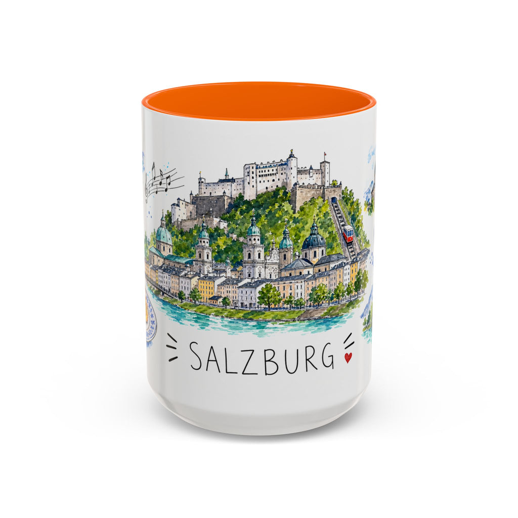 Salzburg Illustrated Travel Mug | City Souvenir Accent Coffee Mug | 11oz 15oz Ceramic Cup