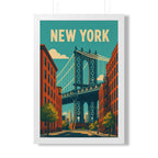 Manhattan Bridge New York United States Framed Poster | Vintage Travel Wall Art | Black Walnut White Frame | 16x24 20x30