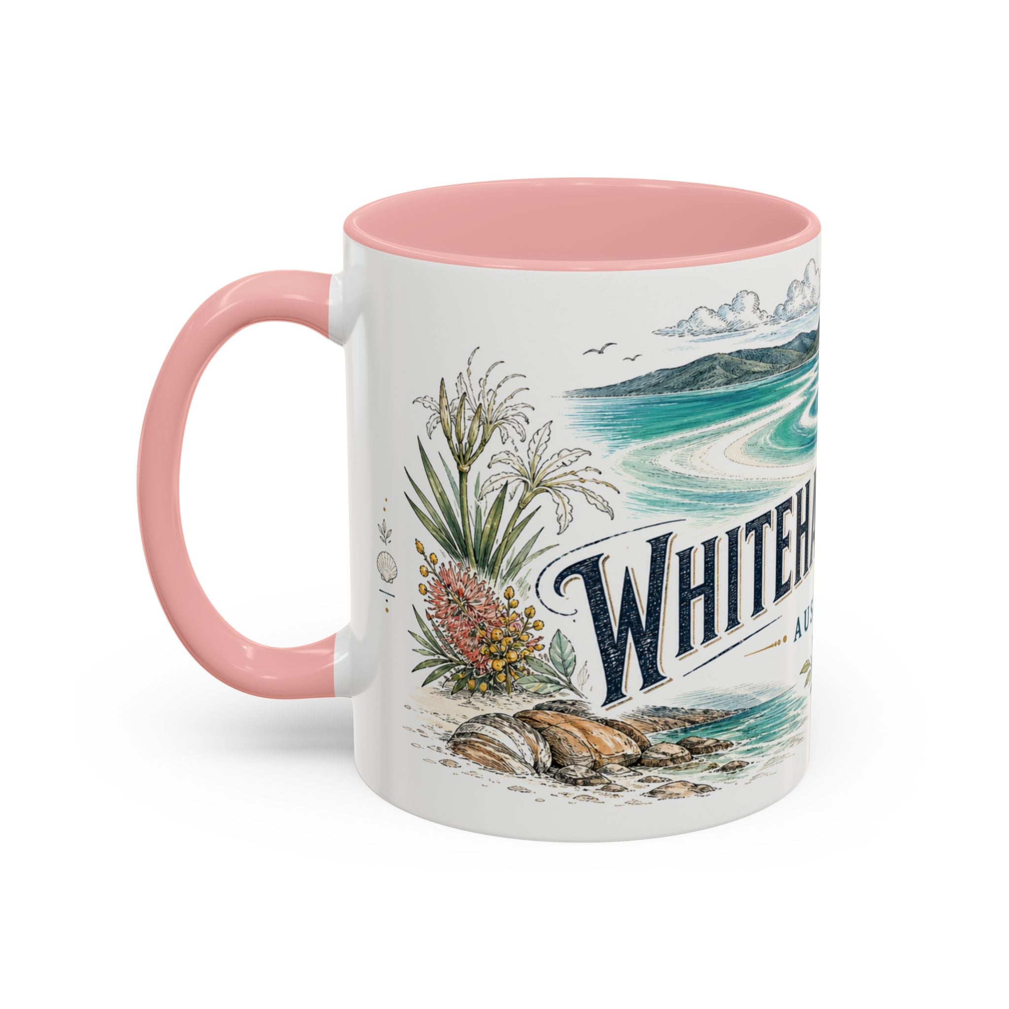 Whitehaven Beach Mug, Australia Travel Souvenir, Bucket List Gift, Accent Ceramic Coffee Mug 11oz 15oz