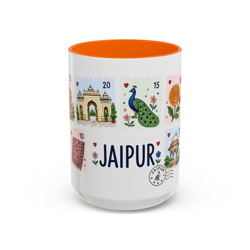 Jaipur Coffee Mug | Postage Stamp Collage Mug | Travel Souvenir Accent Cup 11oz 15oz