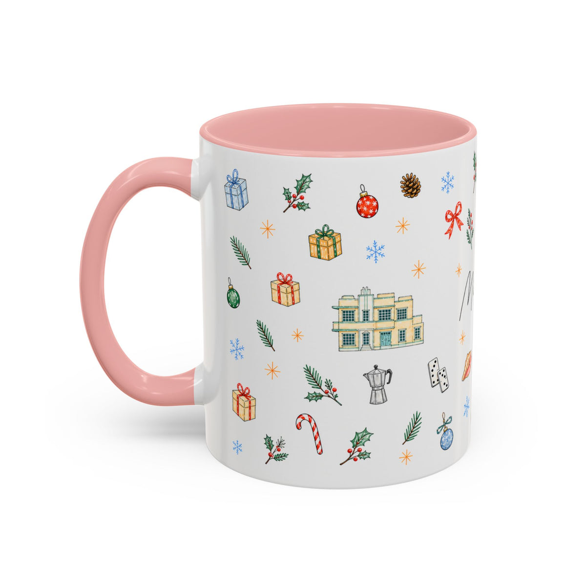 Miami Christmas Mug | Watercolor Art Deco City Souvenir (11oz/15oz)