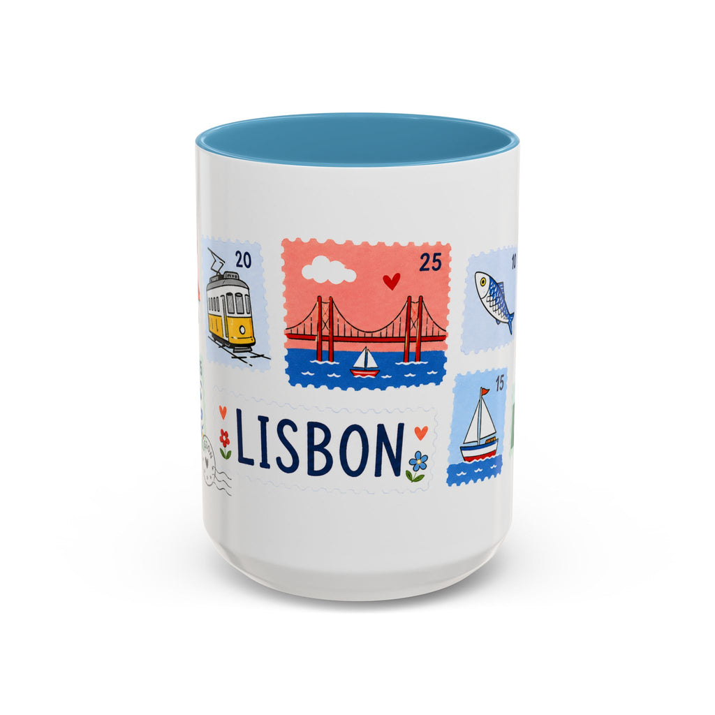 Lisbon Coffee Mug | Postage Stamp Collage Mug | Travel Souvenir Accent Cup 11oz 15oz