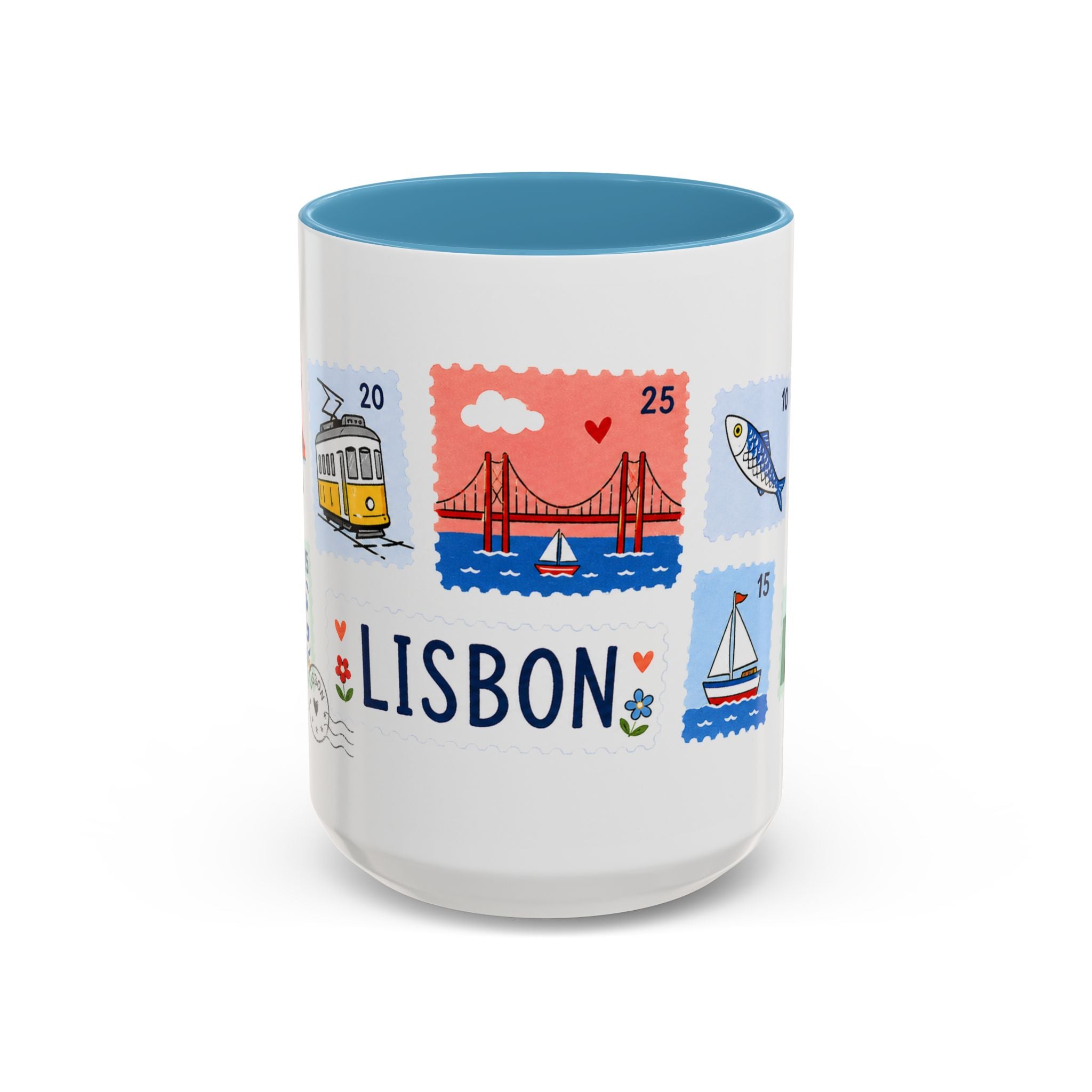 Lisbon Coffee Mug | Postage Stamp Collage Mug | Travel Souvenir Accent Cup 11oz 15oz