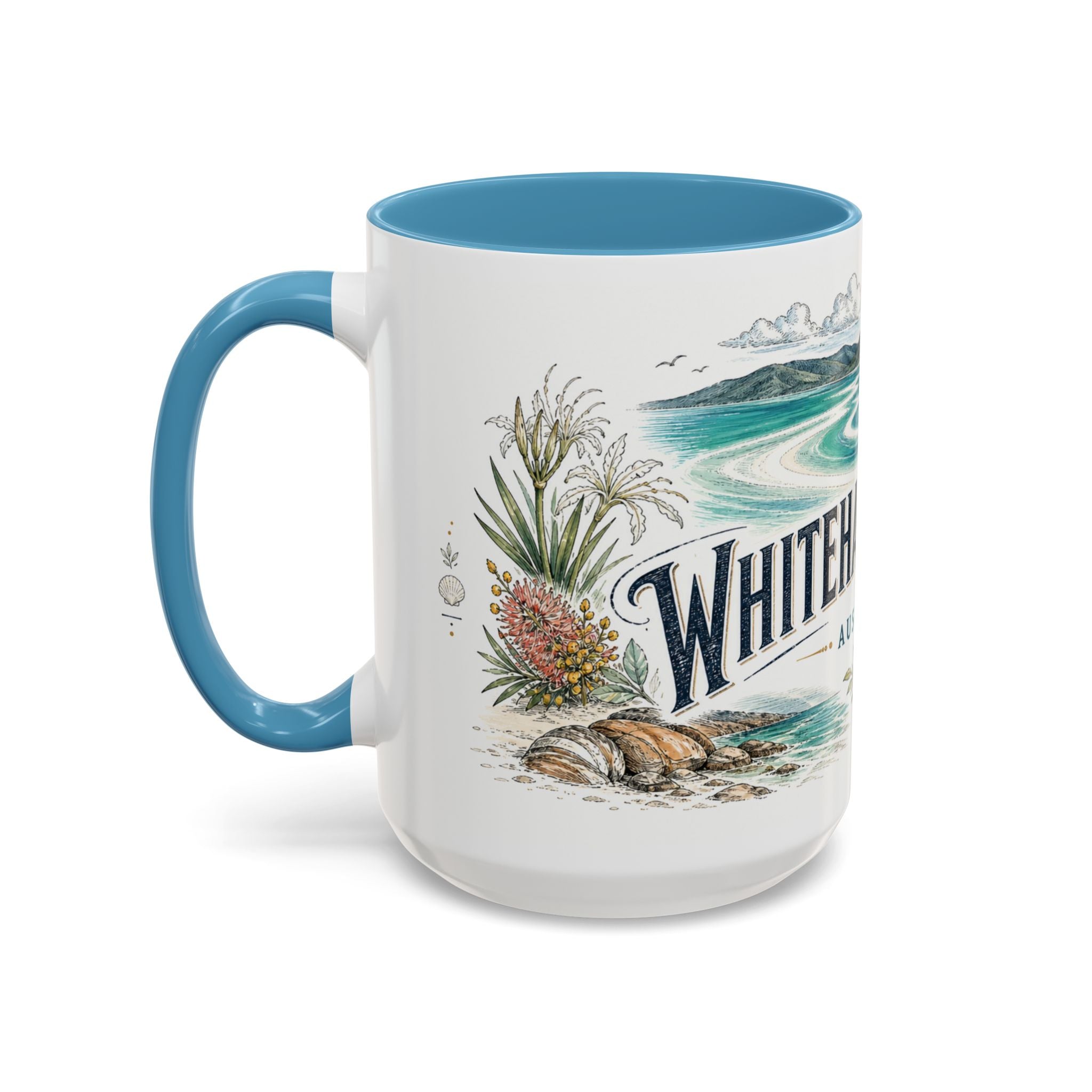Whitehaven Beach Mug, Australia Travel Souvenir, Bucket List Gift, Accent Ceramic Coffee Mug 11oz 15oz