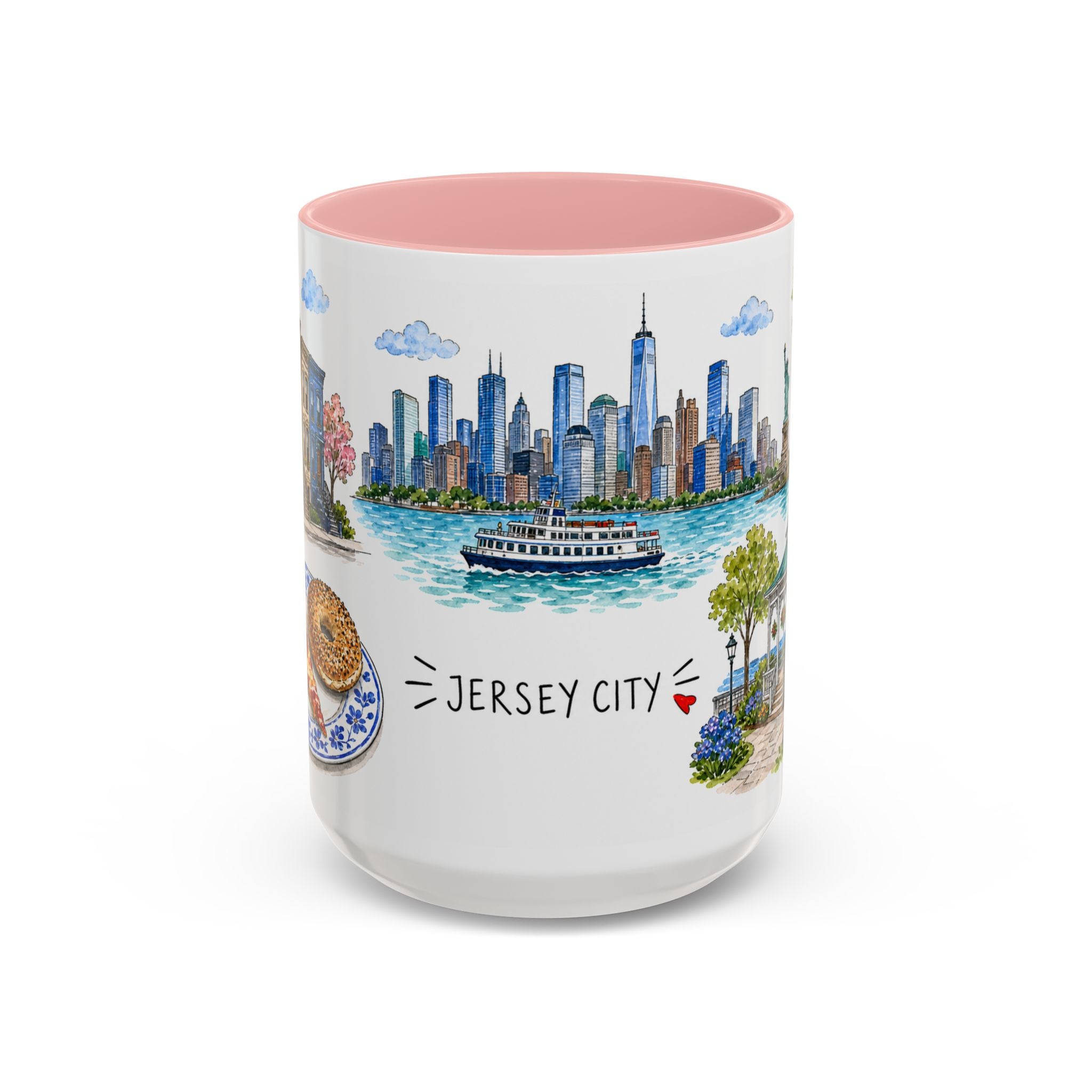 Jersey City Illustrated Travel Mug | City Souvenir Accent Coffee Mug | 11oz 15oz Ceramic Cup