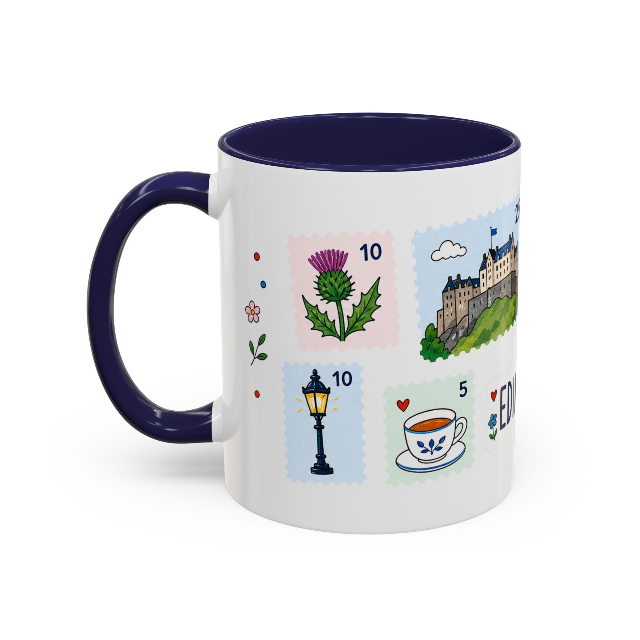 Edinburgh Coffee Mug | Postage Stamp Collage Mug | Travel Souvenir Accent Cup 11oz 15oz