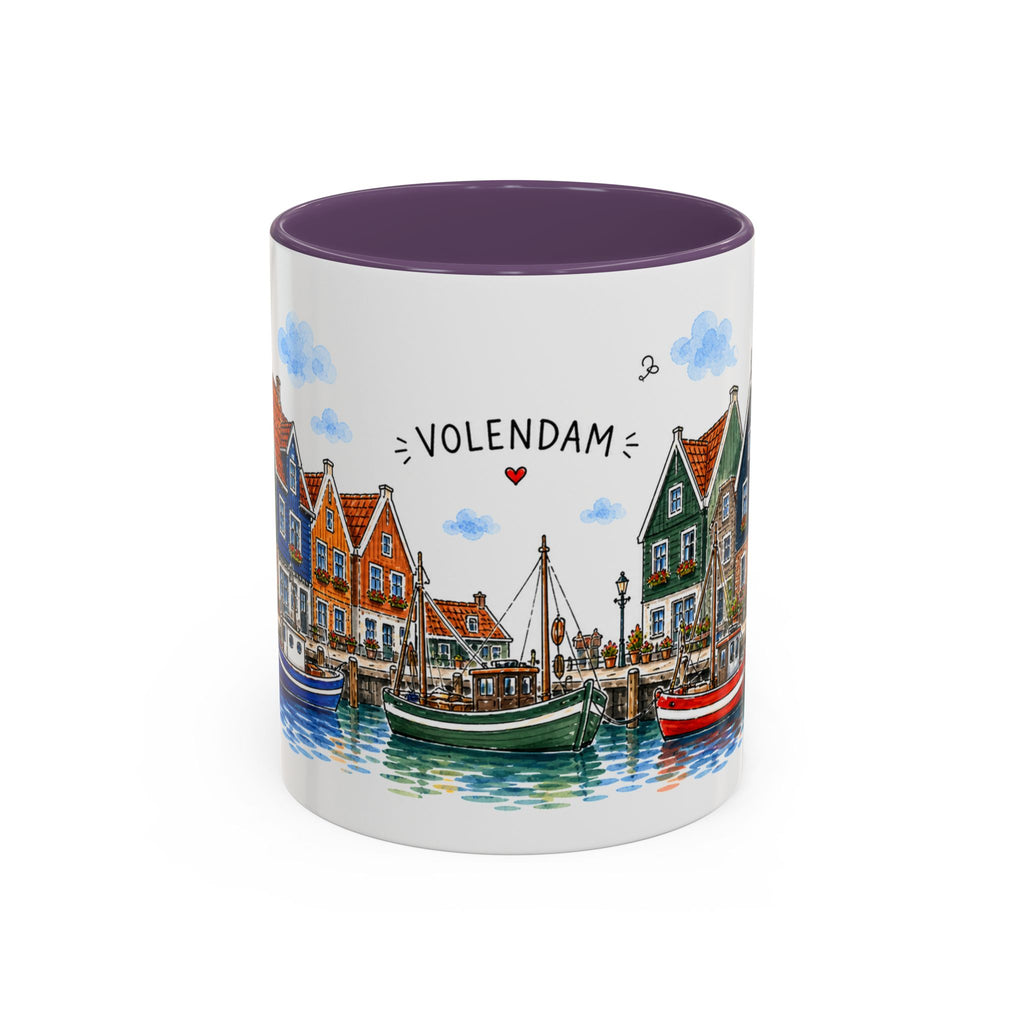 Volendam Illustrated Travel Mug | Netherlands Souvenir Accent Coffee Mug | 11oz 15oz Ceramic Cup
