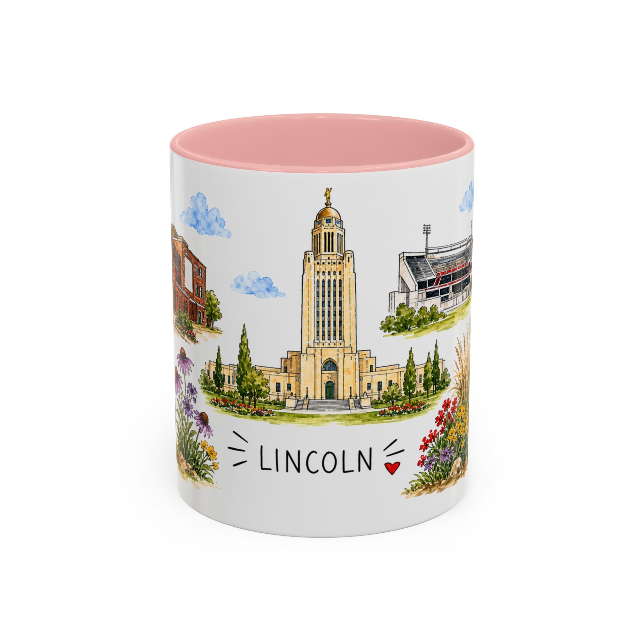 Lincoln Illustrated Travel Mug | City Souvenir Accent Coffee Mug | 11oz 15oz Ceramic Cup