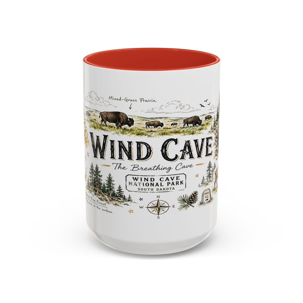 Wind Cave National Park Coffee Mug | South Dakota Cave Bison Prairie Gift | Accent Color Ceramic 11oz 15oz