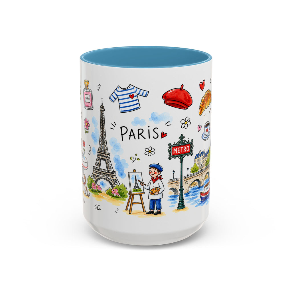 Paris Travel Mug | European City Souvenir Accent Coffee Mug | 11oz 15oz Ceramic Cup