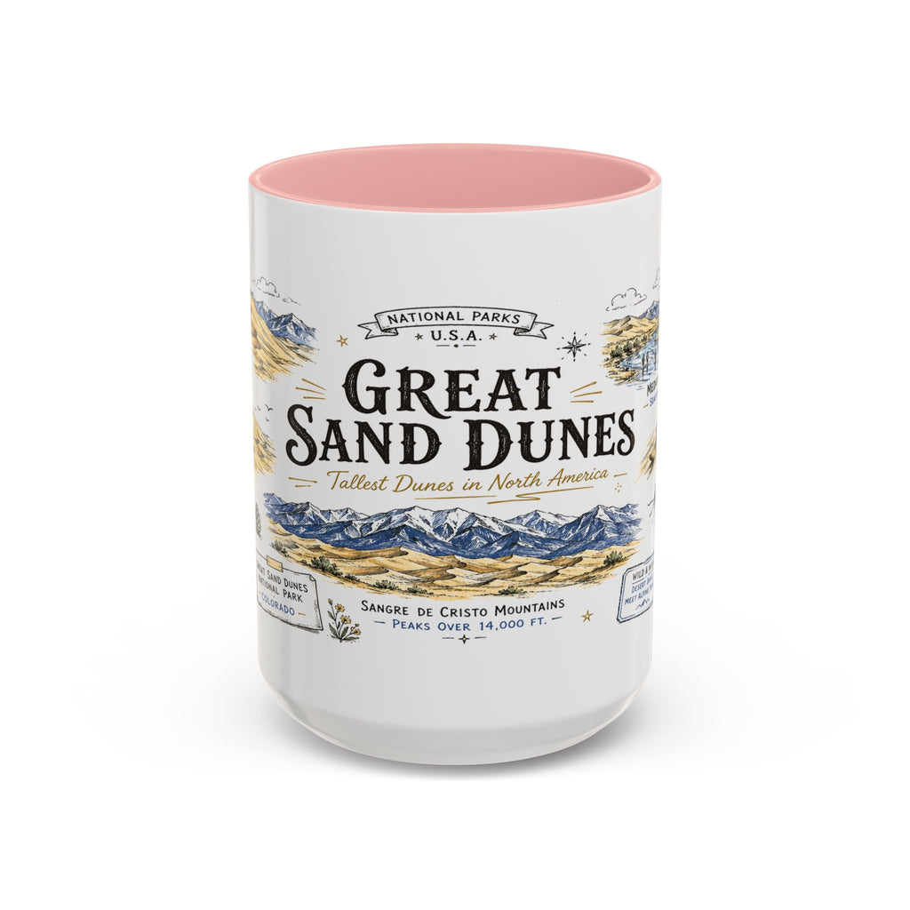 Great Sand Dunes National Park Coffee Mug | Colorado Desert Mountain Dunes Gift | Accent Color Ceramic 11oz 15oz