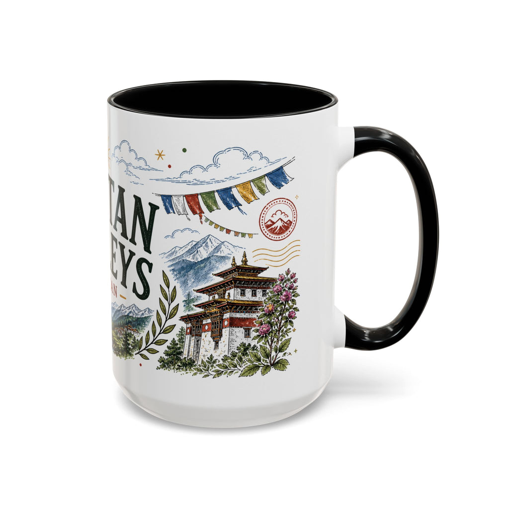 Bhutan Valleys Coffee Mug | Travel Destination Souvenir Gift | Accent Color Ceramic 11oz 15oz