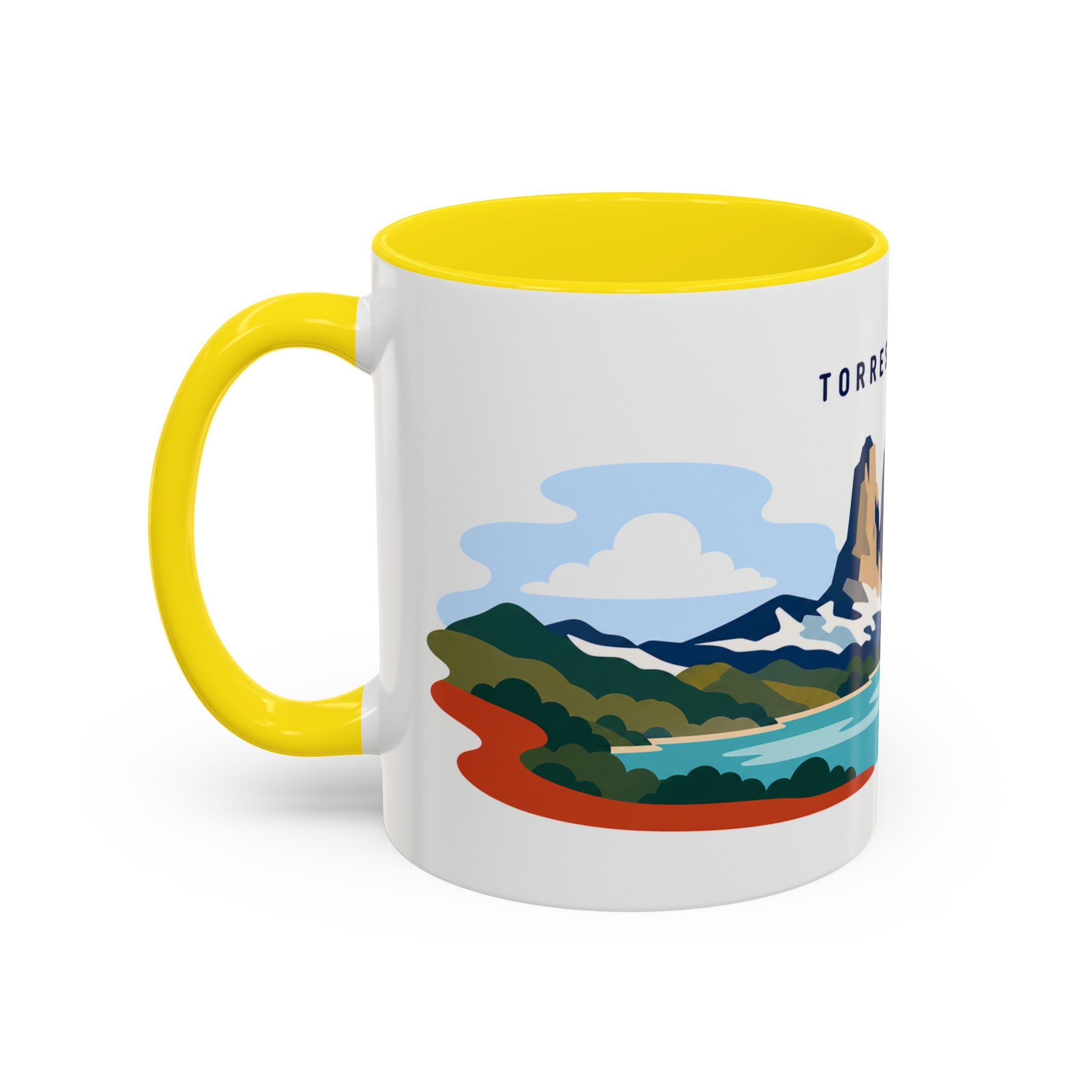Torres del Paine Coffee Mug | Travel Destination Souvenir Gift | Accent Color Ceramic 11oz 15oz