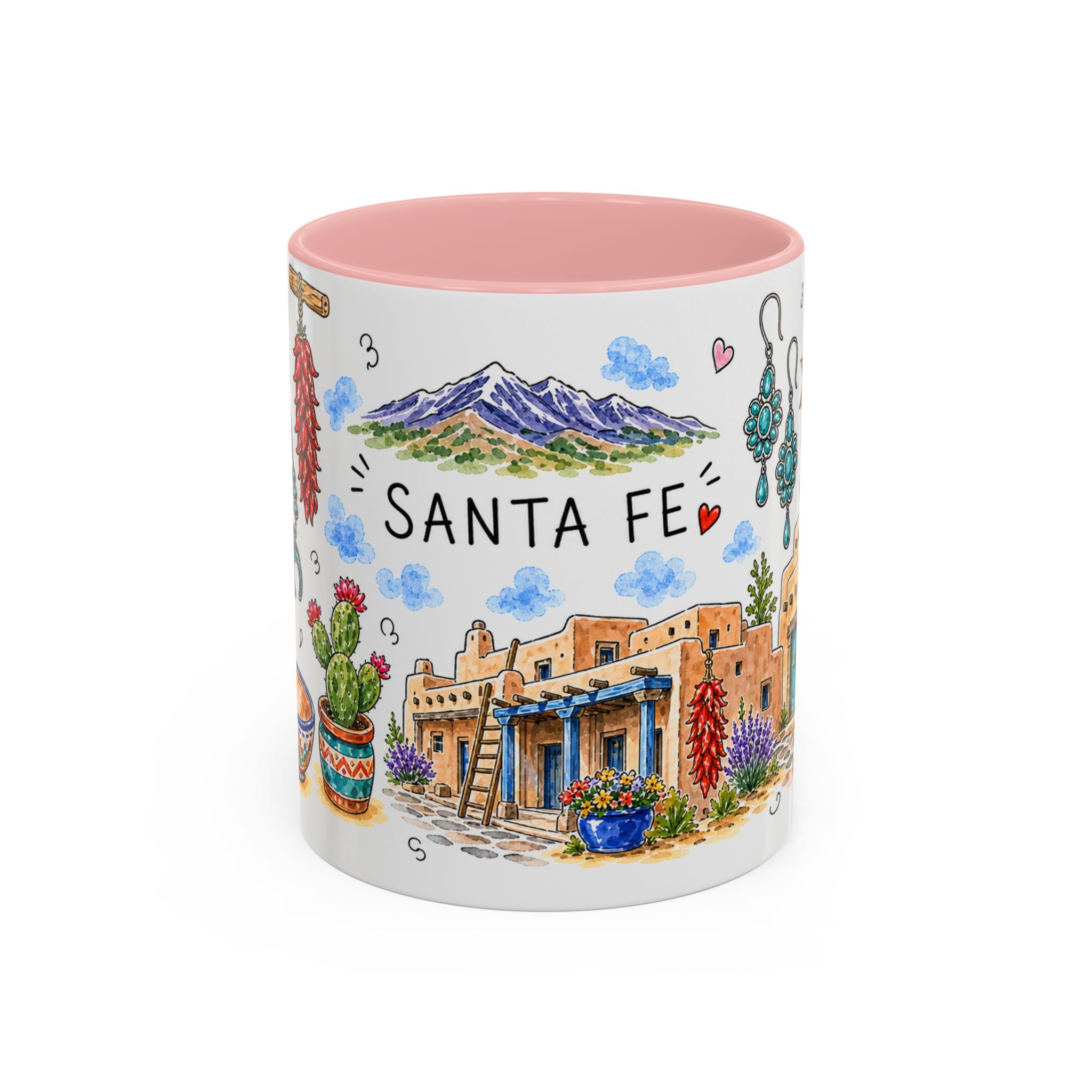 Santa Fe Illustrated Travel Mug | City Souvenir Accent Coffee Mug | 11oz 15oz Ceramic Cup