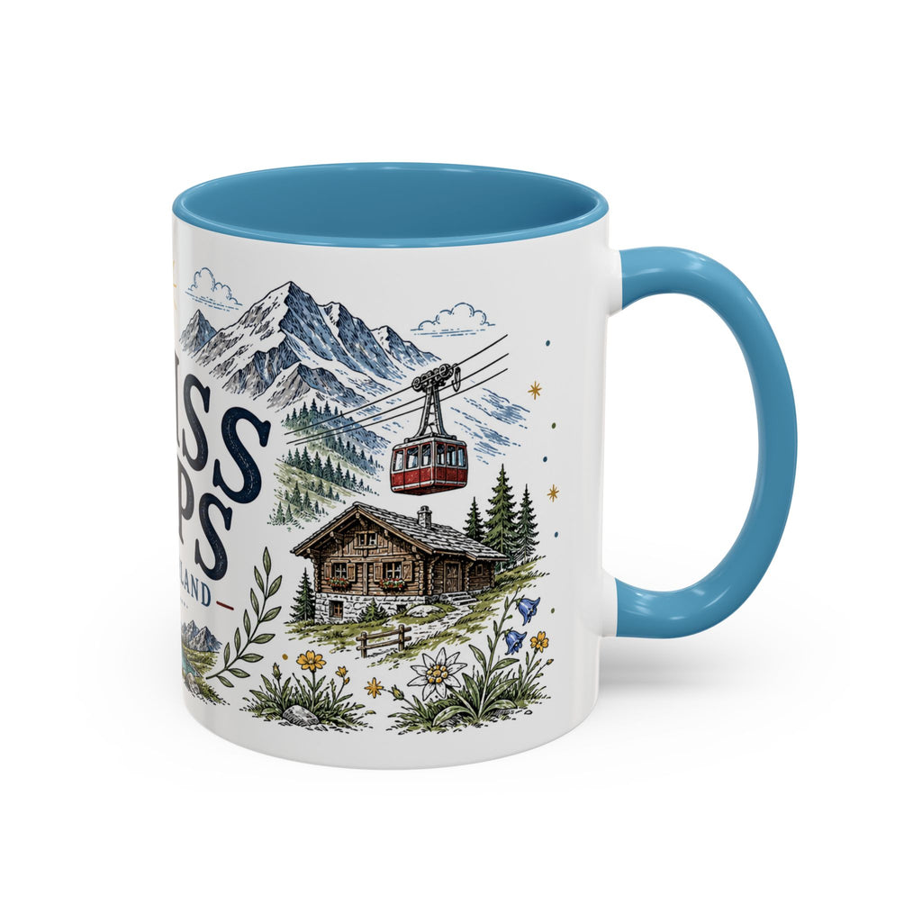 Swiss Alps Coffee Mug | Travel Destination Souvenir Gift | Accent Color Ceramic 11oz 15oz