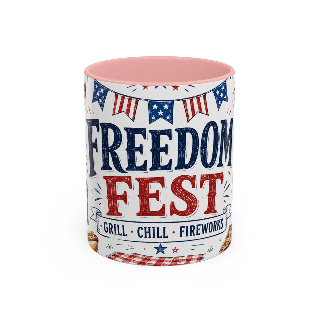 Freedom Fest Coffee Mug | Grill Chill Fireworks 4th of July | Accent Color Ceramic 11oz 15oz
