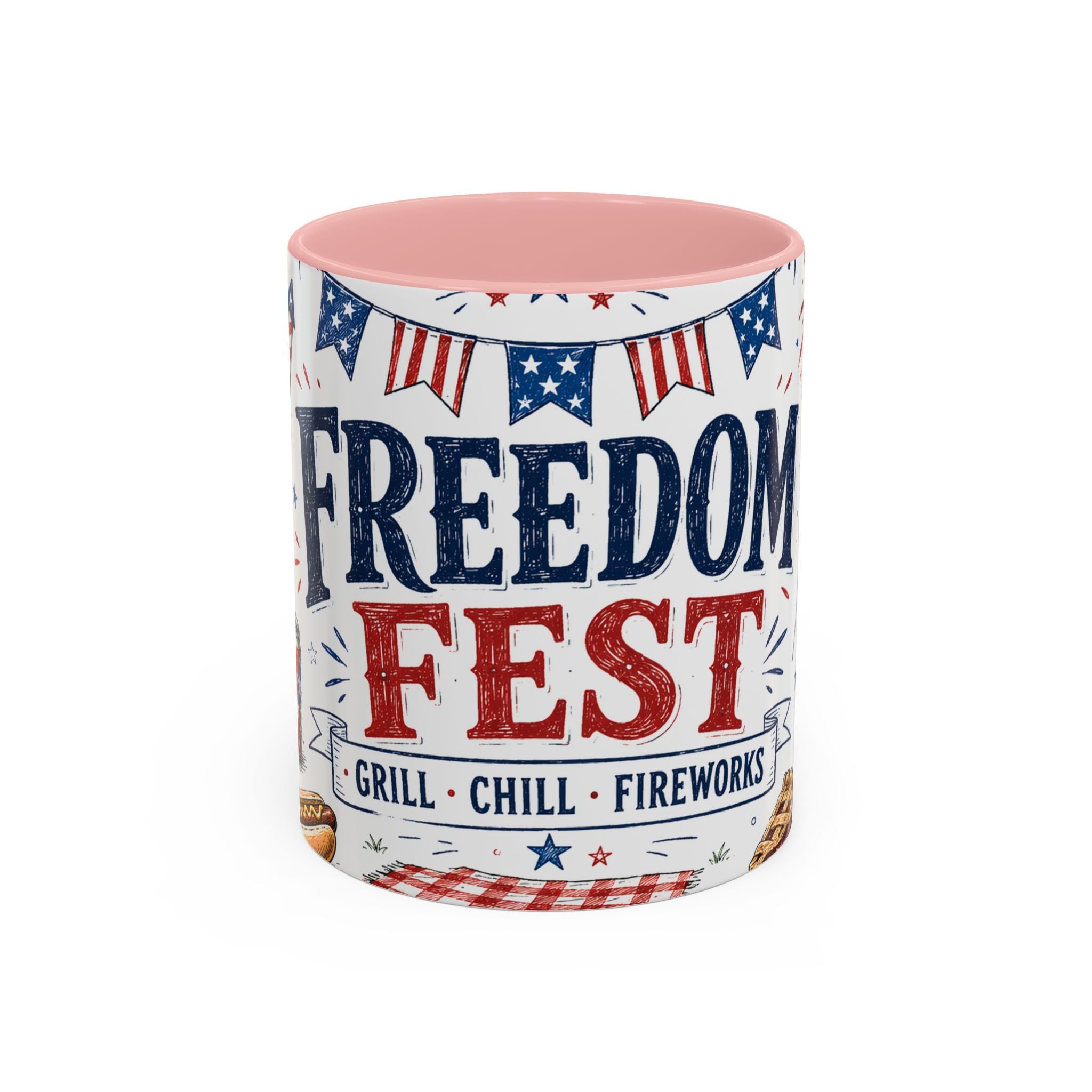 Freedom Fest Coffee Mug | Grill Chill Fireworks 4th of July | Accent Color Ceramic 11oz 15oz