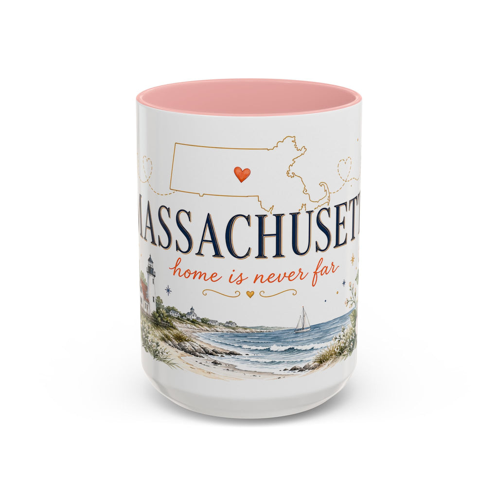 Massachusetts State Map Mug | Coastal Scene, Botanical Accents (11oz, 15oz)