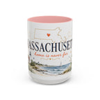 Massachusetts State Map Mug | Coastal Scene, Botanical Accents (11oz, 15oz)