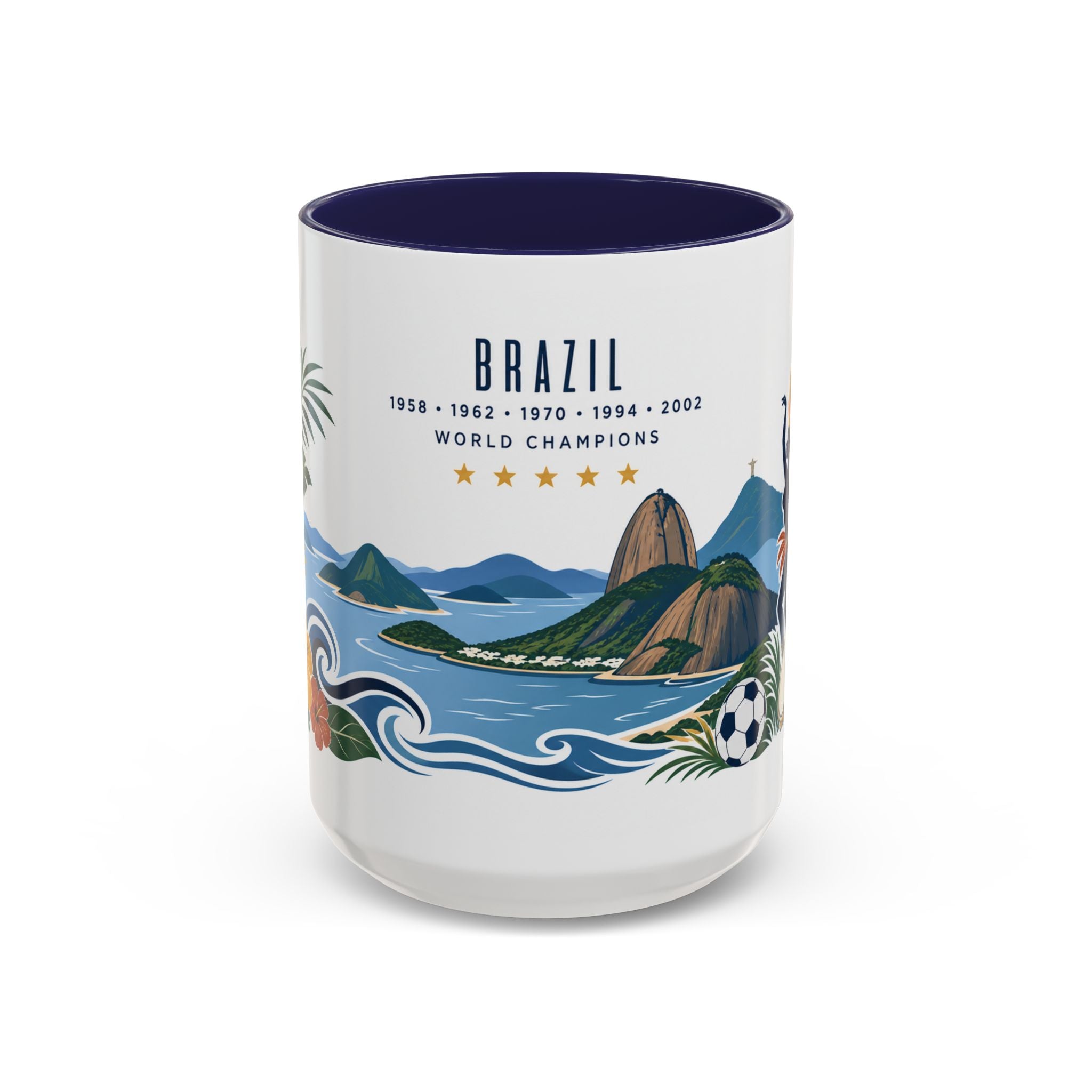Brazil World Champions Mug | Five Time Soccer Champion Gift | Brazilian Football Fan Cup | 1958–2002 | 11oz 15oz Accent Mug