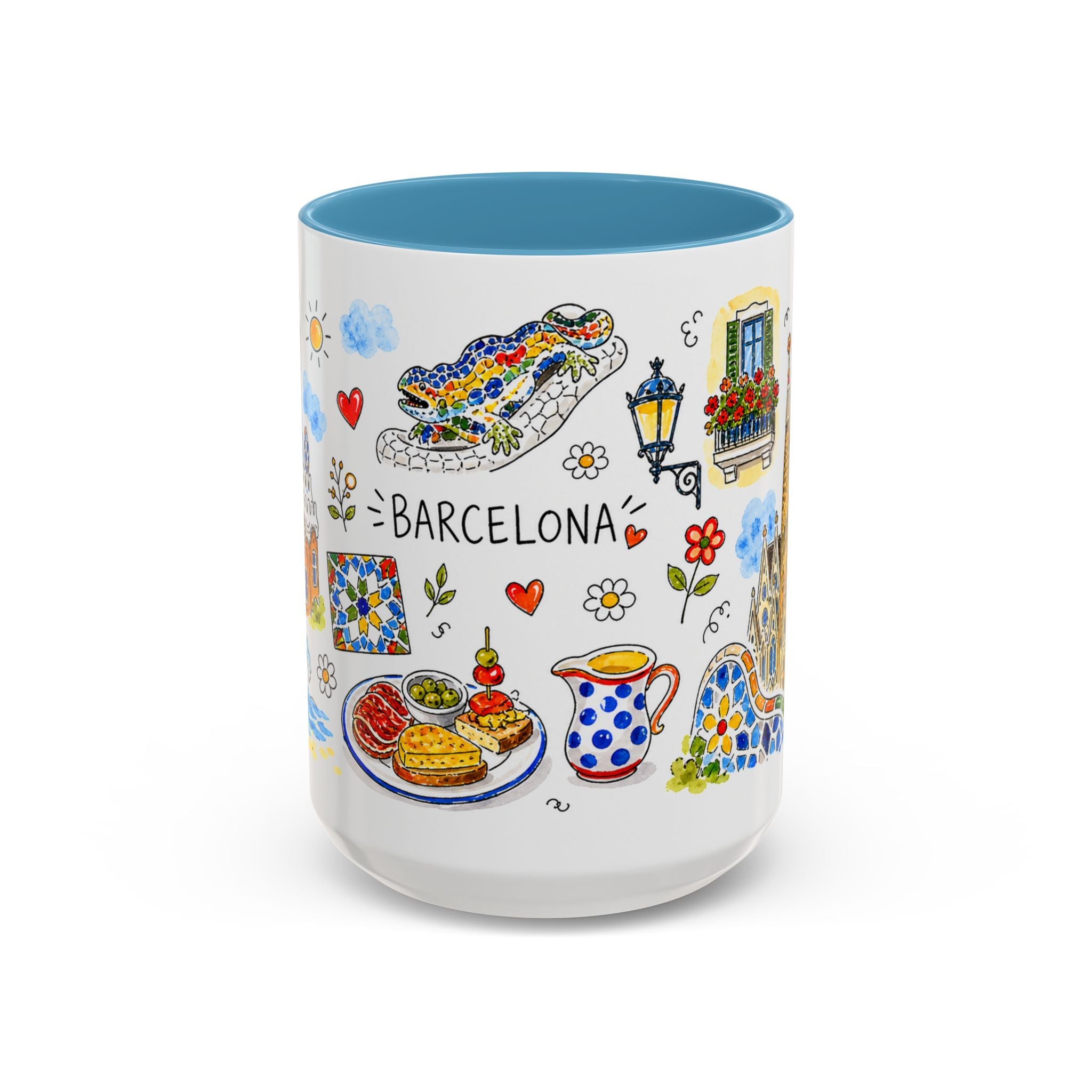 Barcelona Travel Mug | European City Souvenir Accent Coffee Mug | 11oz 15oz Ceramic Cup