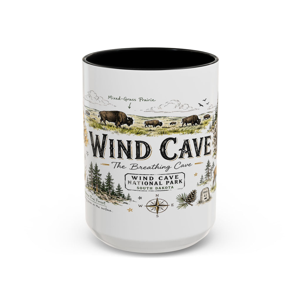Wind Cave National Park Coffee Mug | South Dakota Cave Bison Prairie Gift | Accent Color Ceramic 11oz 15oz