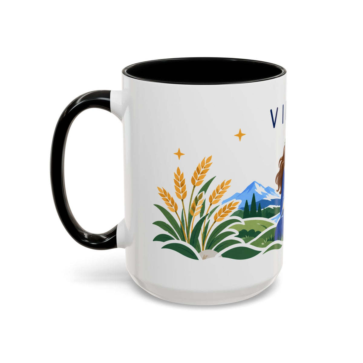 Virgo Zodiac Coffee Mug | Maiden and Wheat Design | Astrology Birthday Gift | 11 oz 15 oz Ceramic Accent Mug