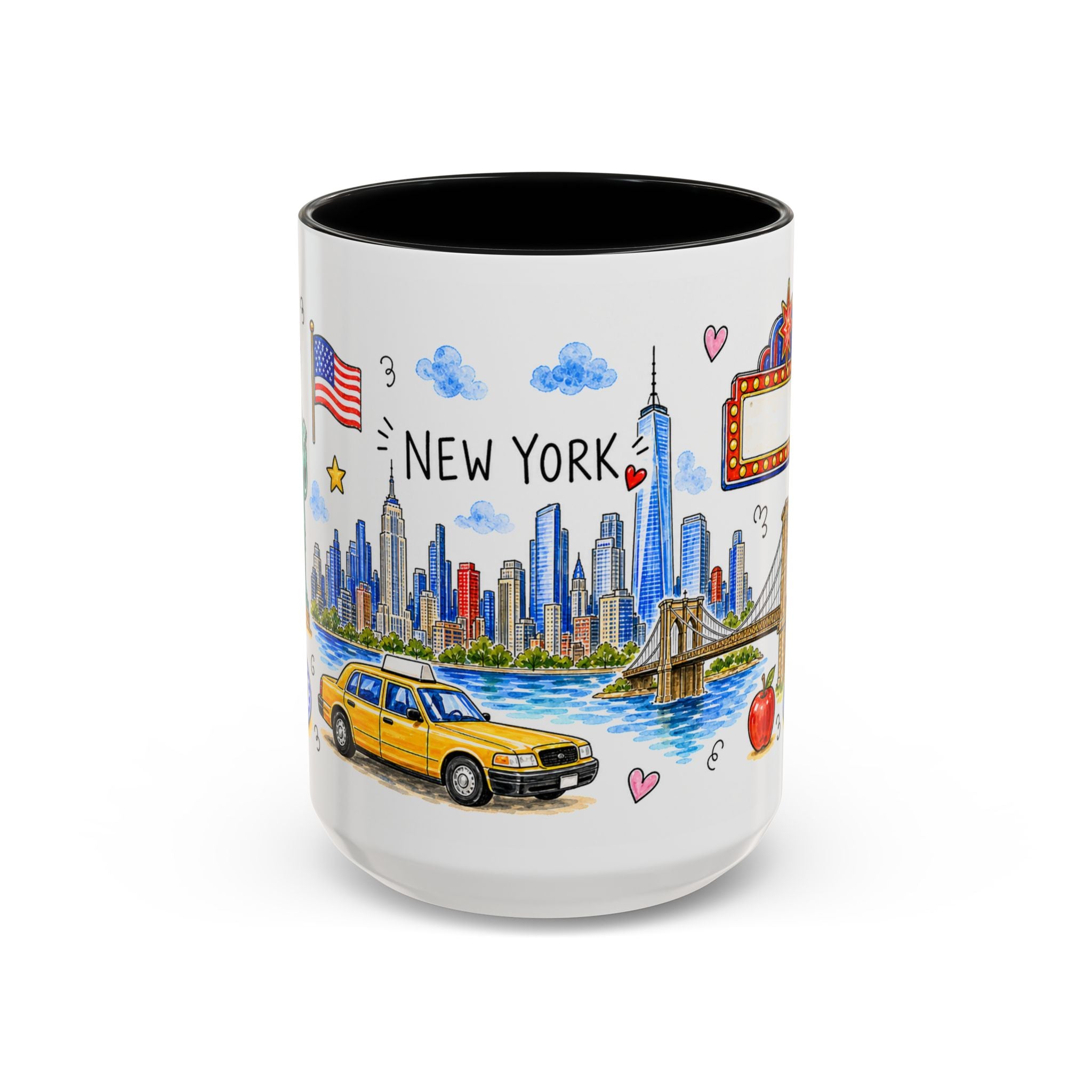 New York City Illustrated Travel Mug | City Souvenir Accent Coffee Mug | 11oz 15oz Ceramic Cup