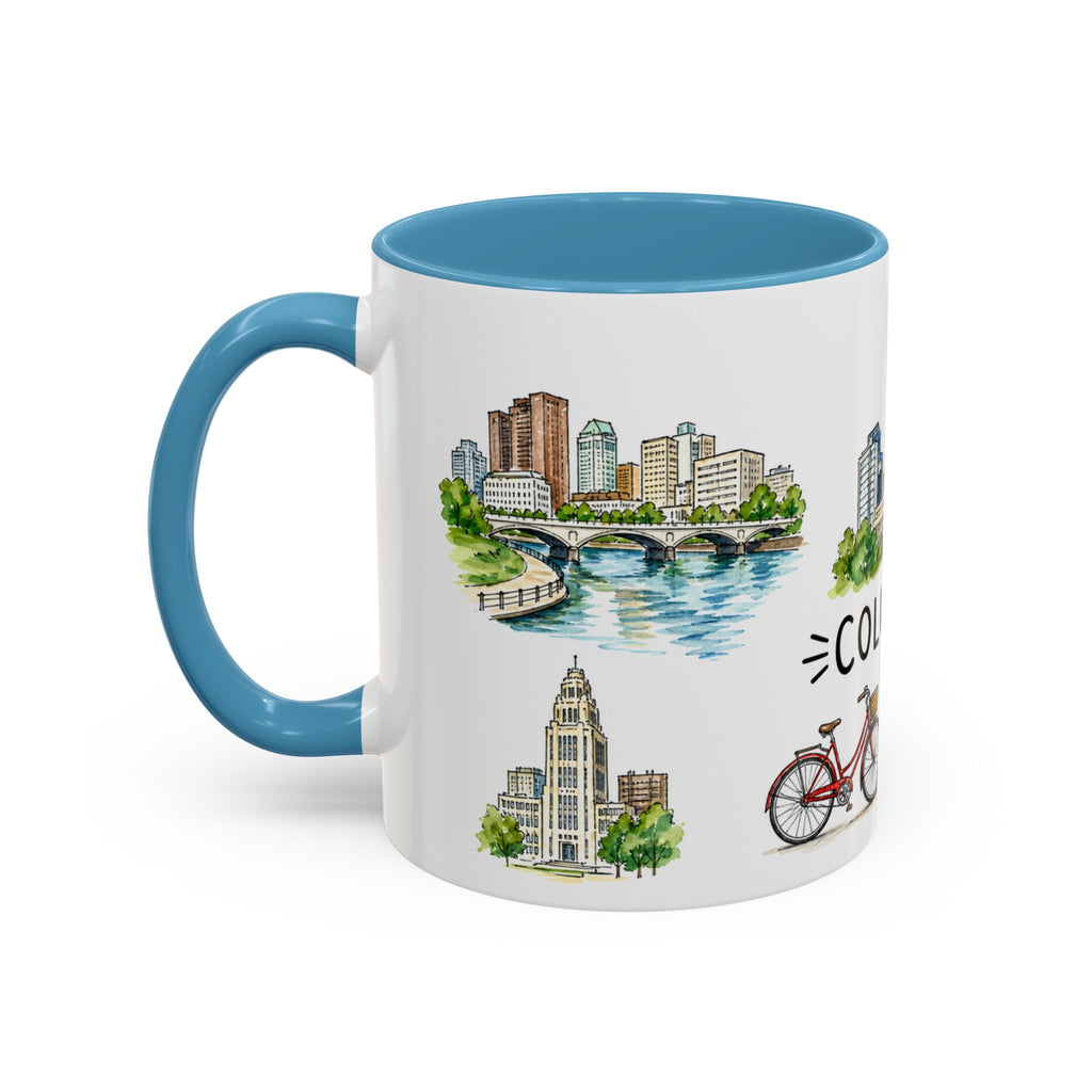Columbus Illustrated Travel Mug | City Souvenir Accent Coffee Mug | 11oz 15oz Ceramic Cup