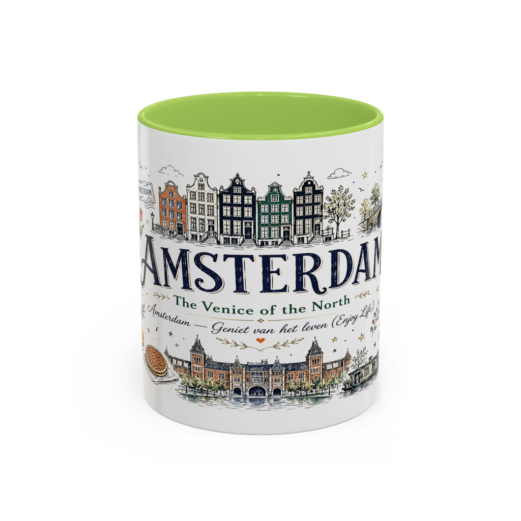 Amsterdam Coffee Mug | Netherlands Souvenir Travel Gift | Accent Color Ceramic 11oz 15oz