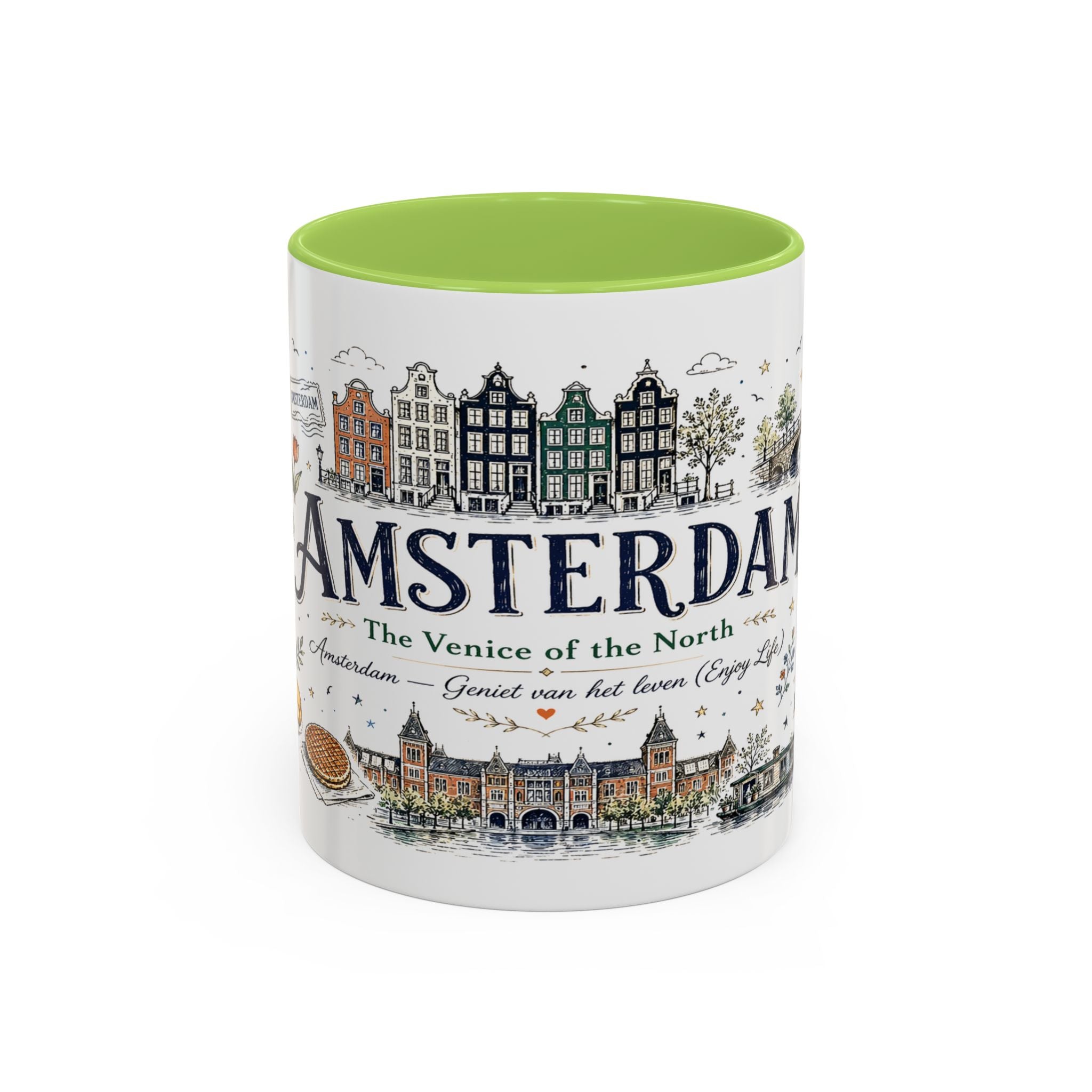 Amsterdam Coffee Mug | Netherlands Souvenir Travel Gift | Accent Color Ceramic 11oz 15oz