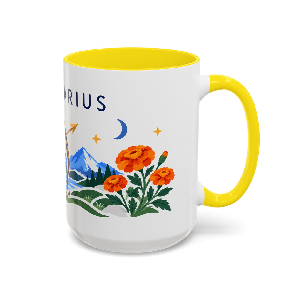Sagittarius Zodiac Coffee Mug | Bow and Arrow Design | Astrology Birthday Gift | 11 oz 15 oz Ceramic Accent Mug