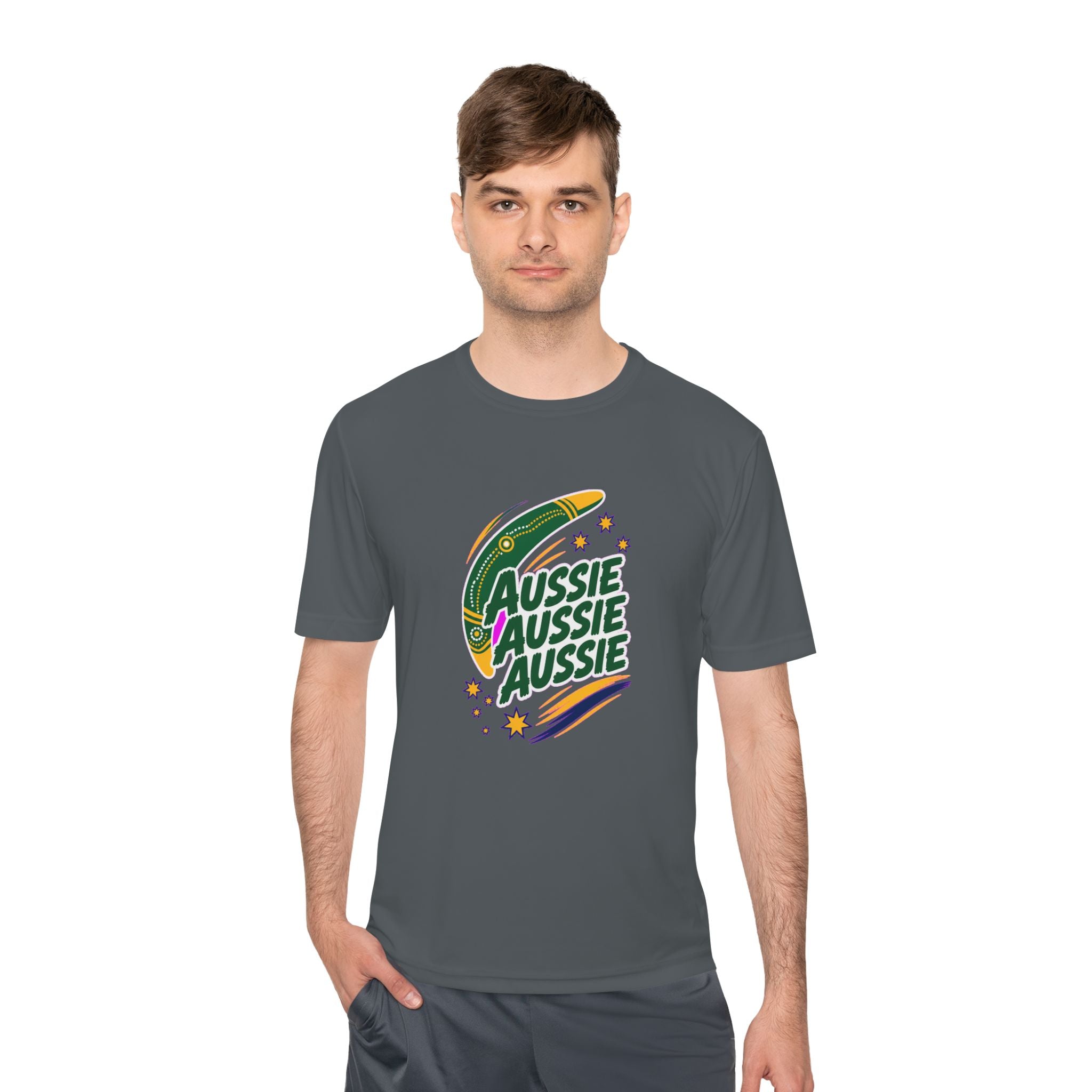 Australia Fan T-Shirt, Aussie Boomerang Design, Moisture Wicking Sport Tee