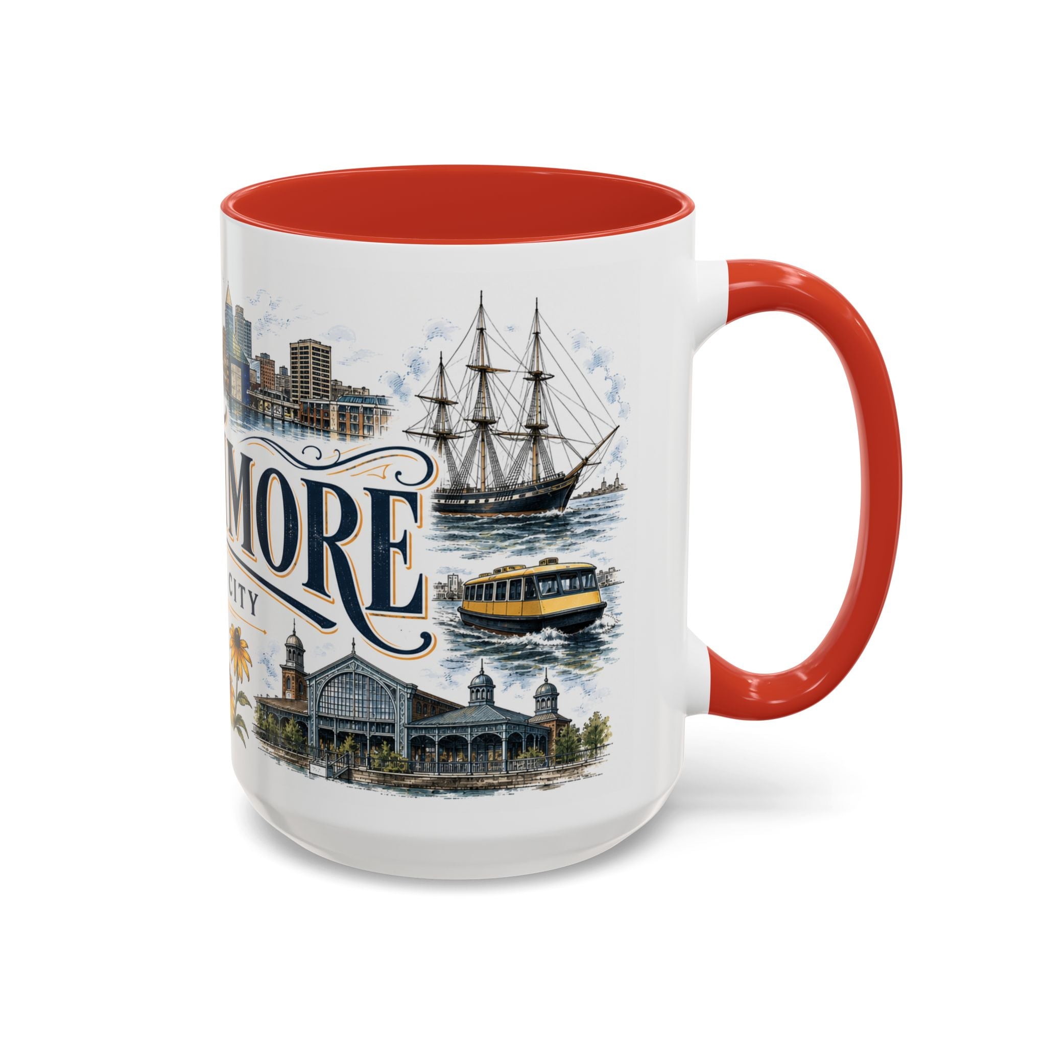 Baltimore Coffee Mug | United States Travel Souvenir | Vintage Illustrated City Gift | 11 oz 15 oz Accent Mug