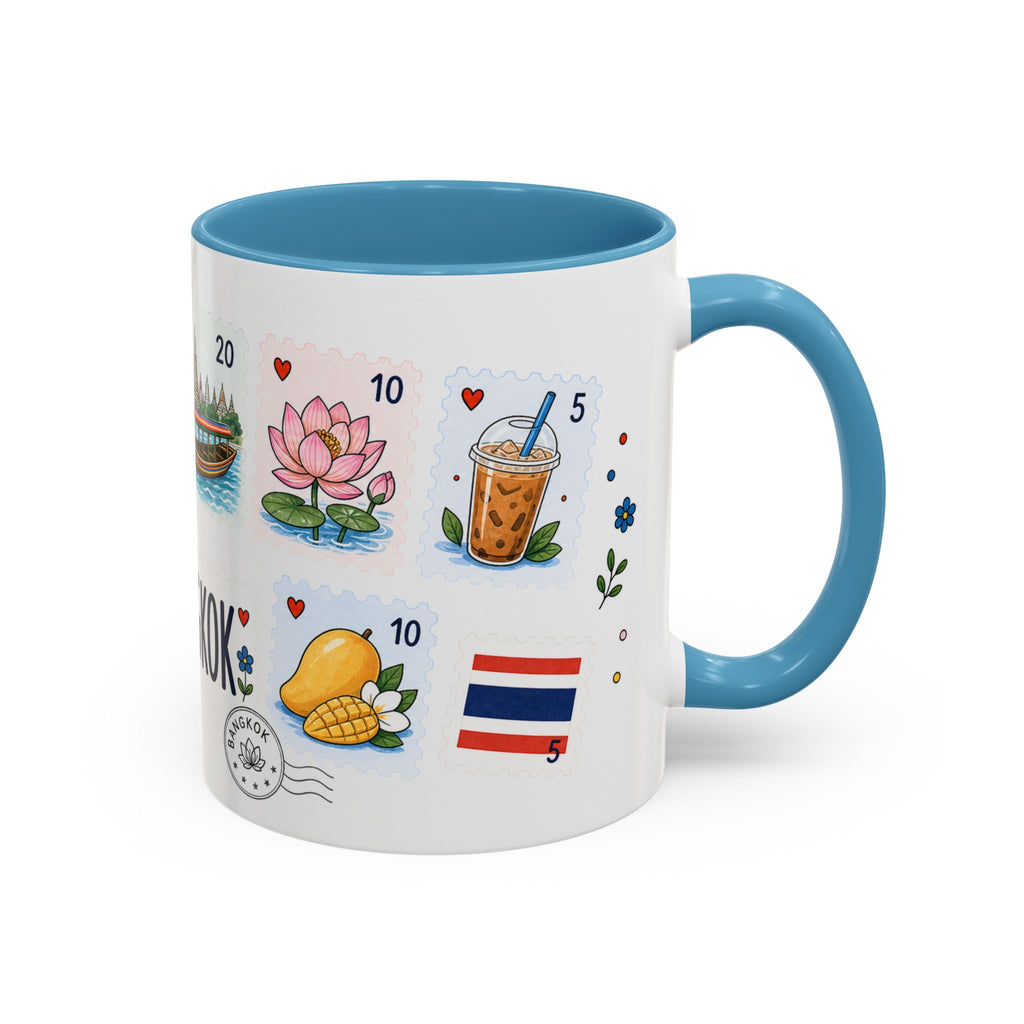 Bangkok Coffee Mug | Postage Stamp Collage Mug | Travel Souvenir Accent Cup 11oz 15oz