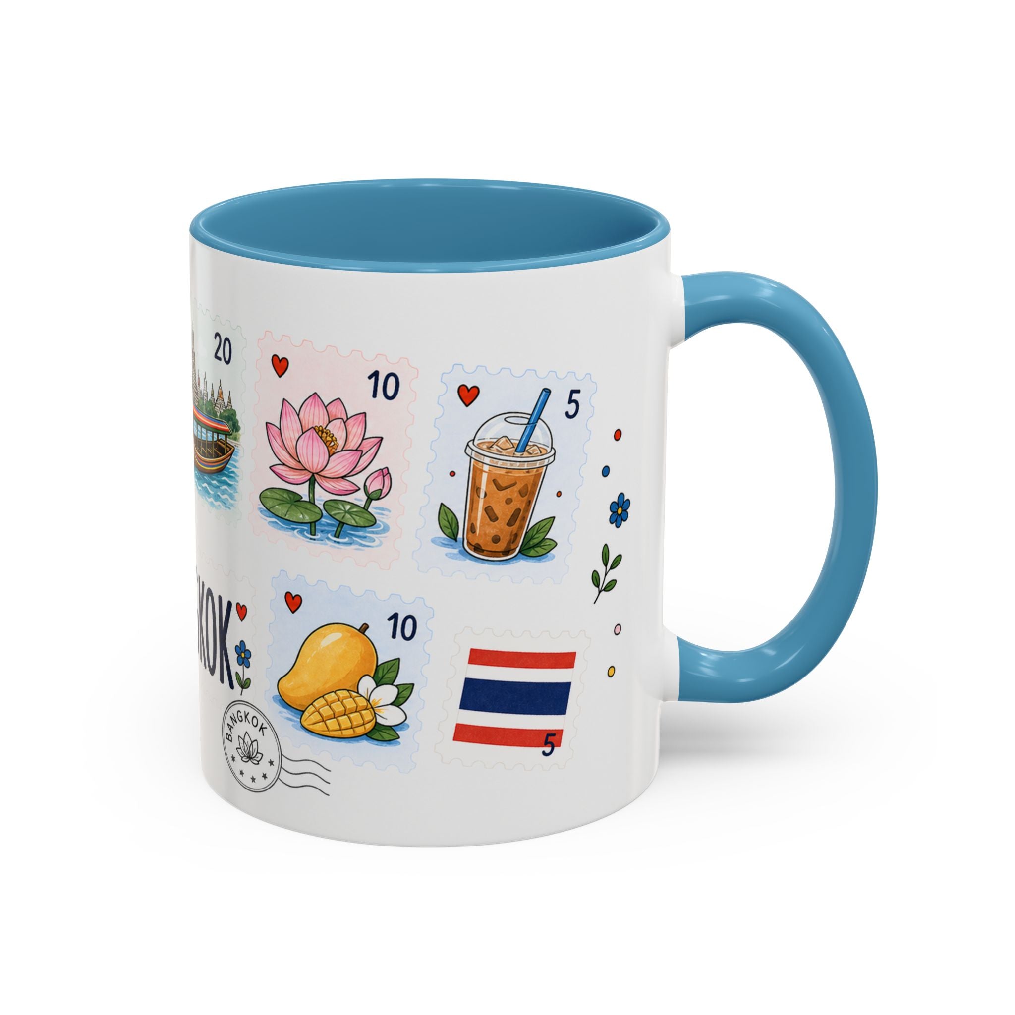 Bangkok Coffee Mug | Postage Stamp Collage Mug | Travel Souvenir Accent Cup 11oz 15oz