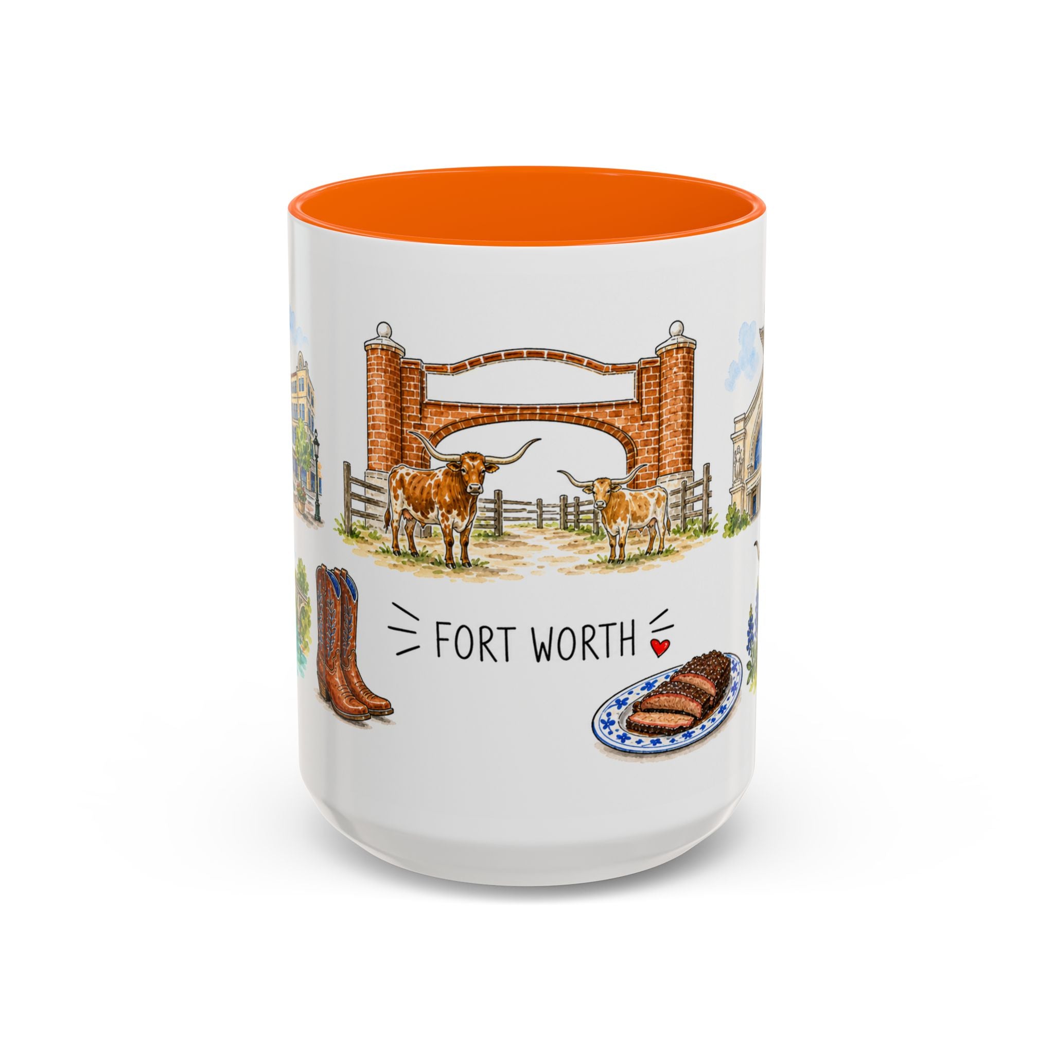 Fort Worth Illustrated Travel Mug | City Souvenir Accent Coffee Mug | 11oz 15oz Ceramic Cup