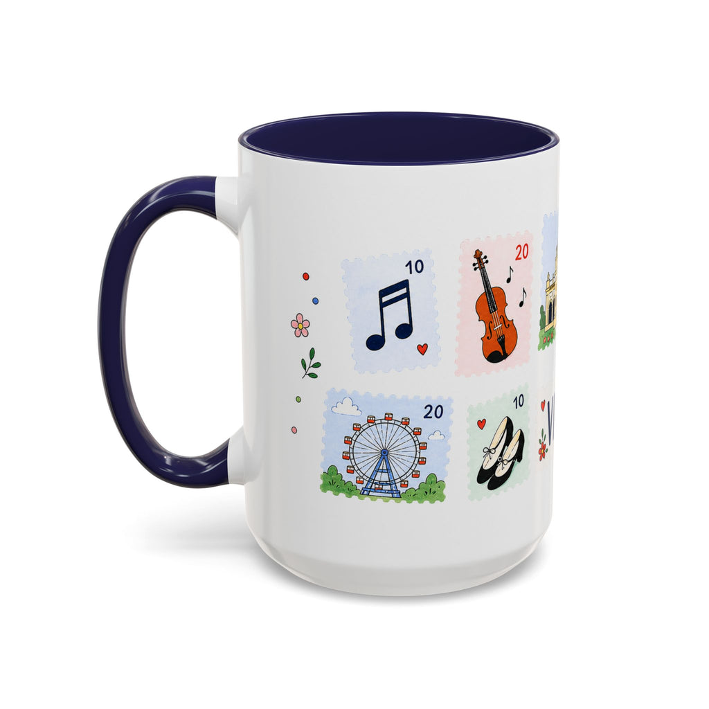 Vienna Coffee Mug | Postage Stamp Collage Mug | Travel Souvenir Accent Cup 11oz 15oz