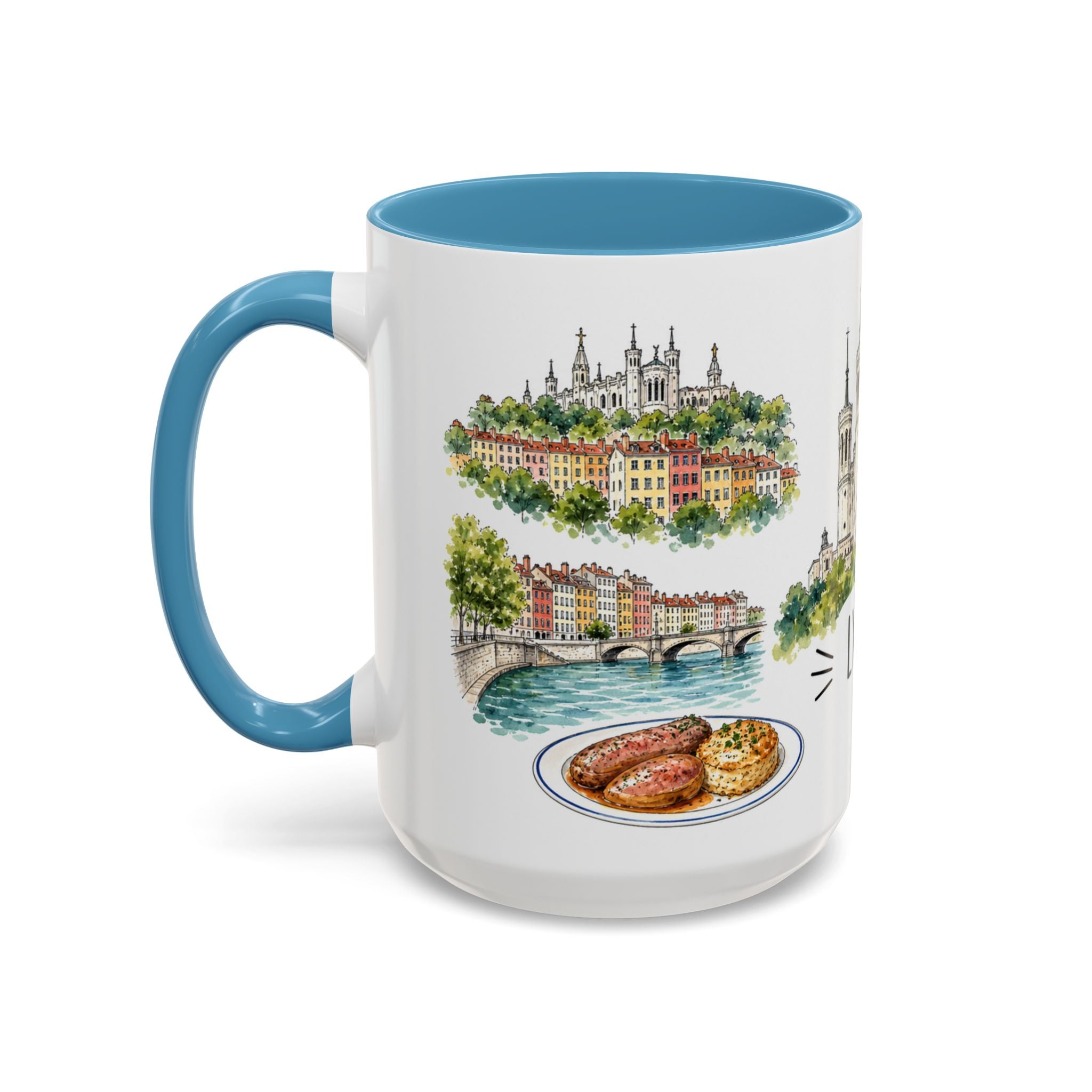 Lyon Illustrated Travel Mug | City Souvenir Accent Coffee Mug | 11oz 15oz Ceramic Cup
