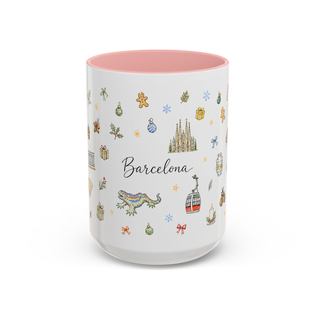 Barcelona Christmas Mug | Watercolor City Souvenir, Ceramic Coffee Cup (11oz/15oz)