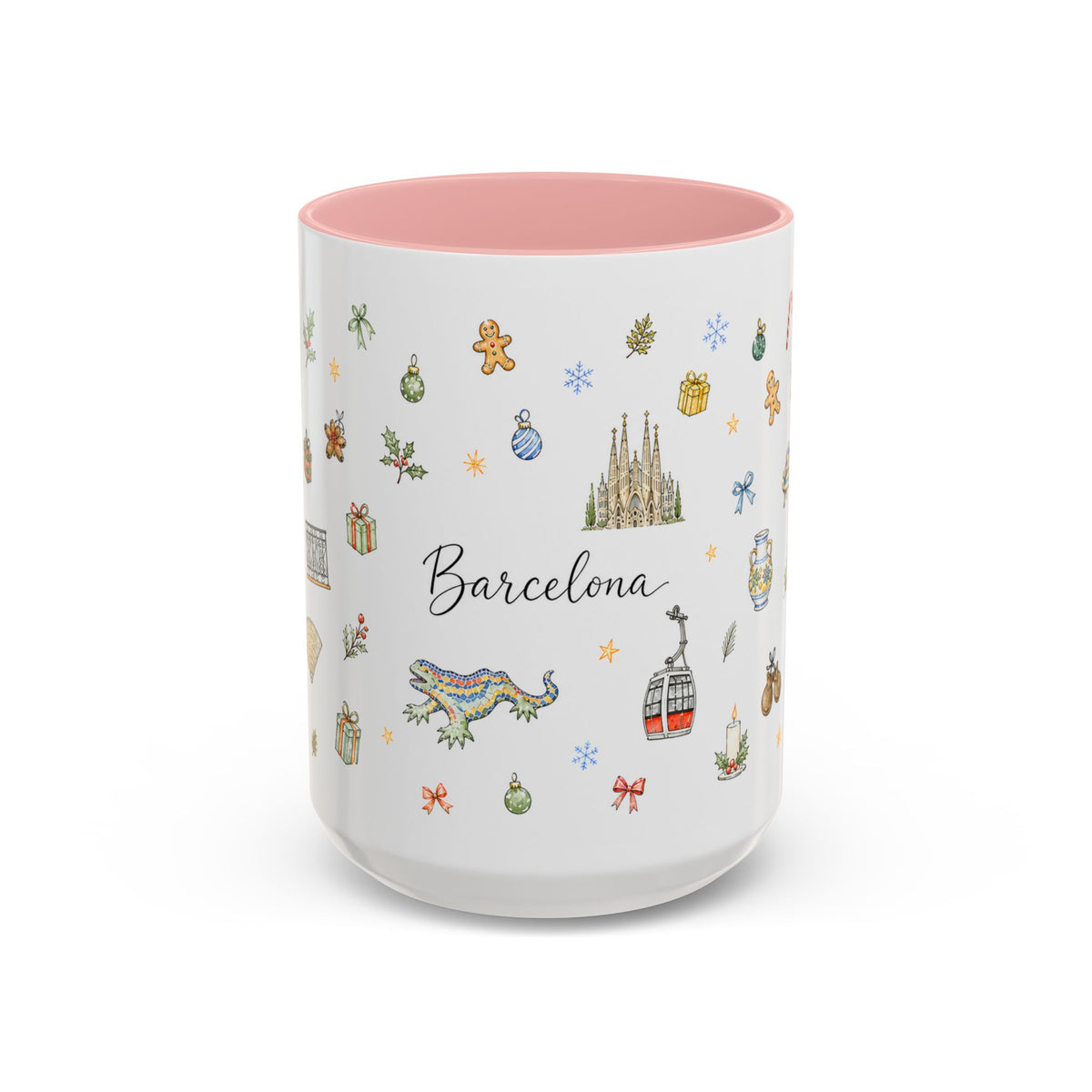 Barcelona Christmas Mug | Watercolor City Souvenir, Ceramic Coffee Cup (11oz/15oz)