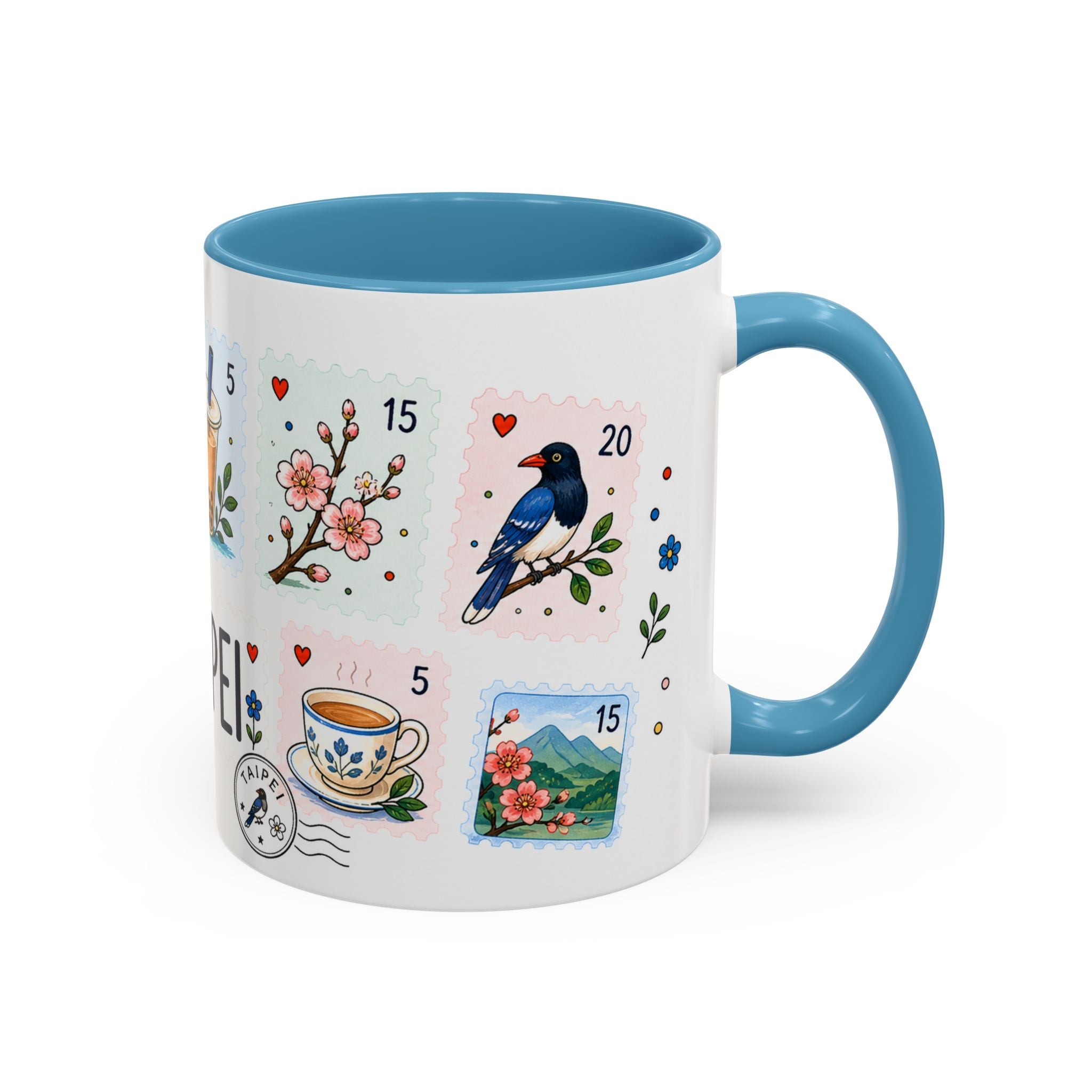 Taipei Coffee Mug | Postage Stamp Collage Mug | Travel Souvenir Accent Cup 11oz 15oz