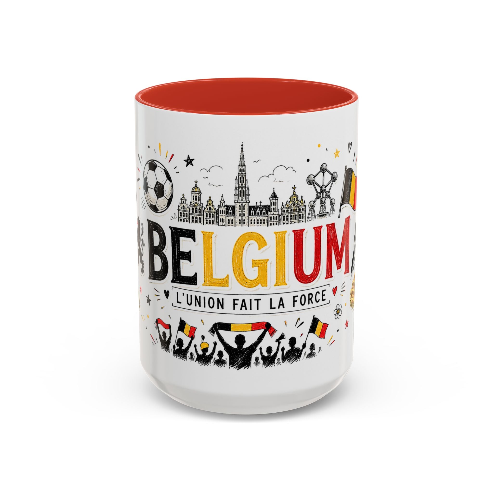 Belgium Soccer Coffee Mug | Soccer Fan Gift | Accent Color Ceramic 11oz 15oz Match Day Cup